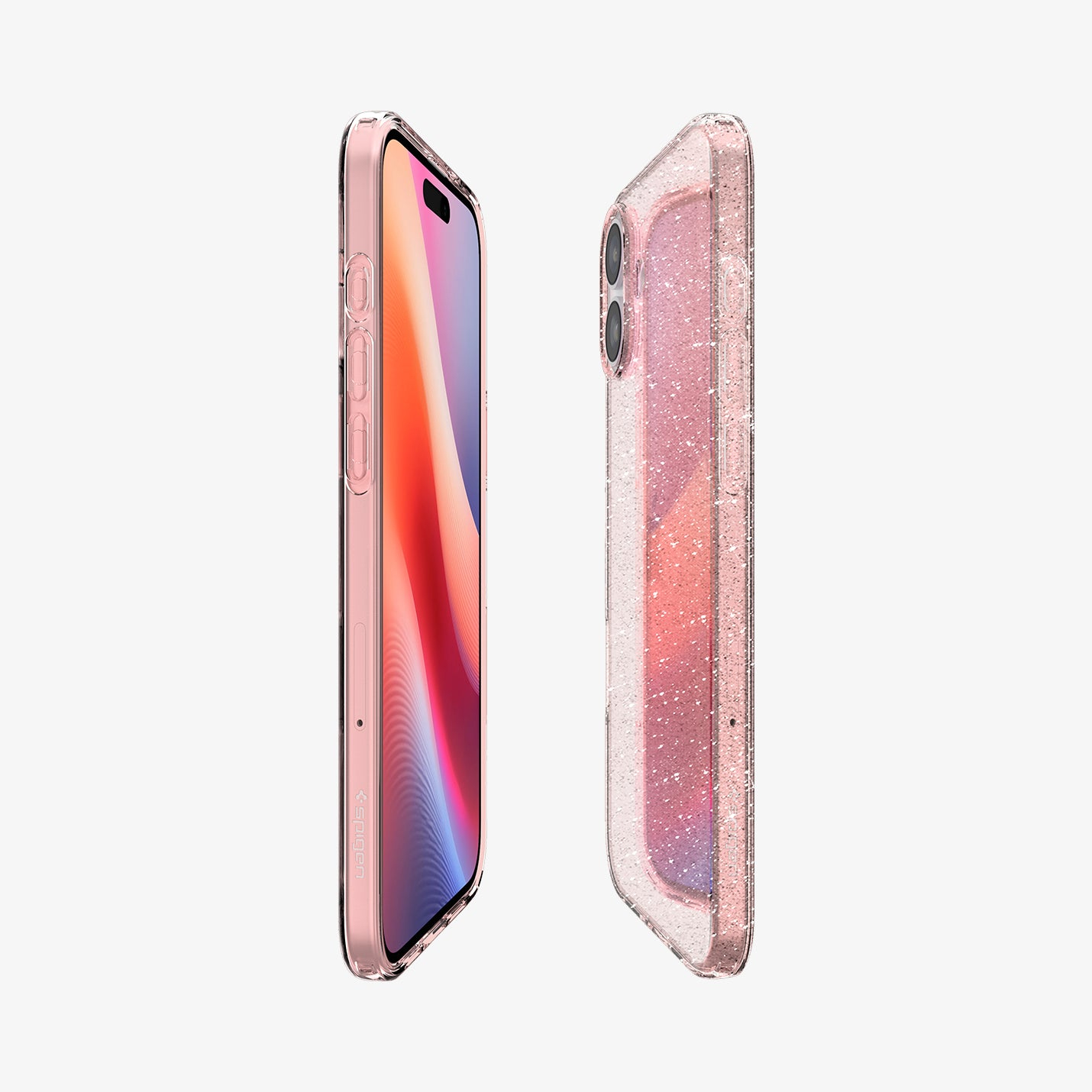 Due custodie per telefono rosa con glitter, una con un telefono all'interno.