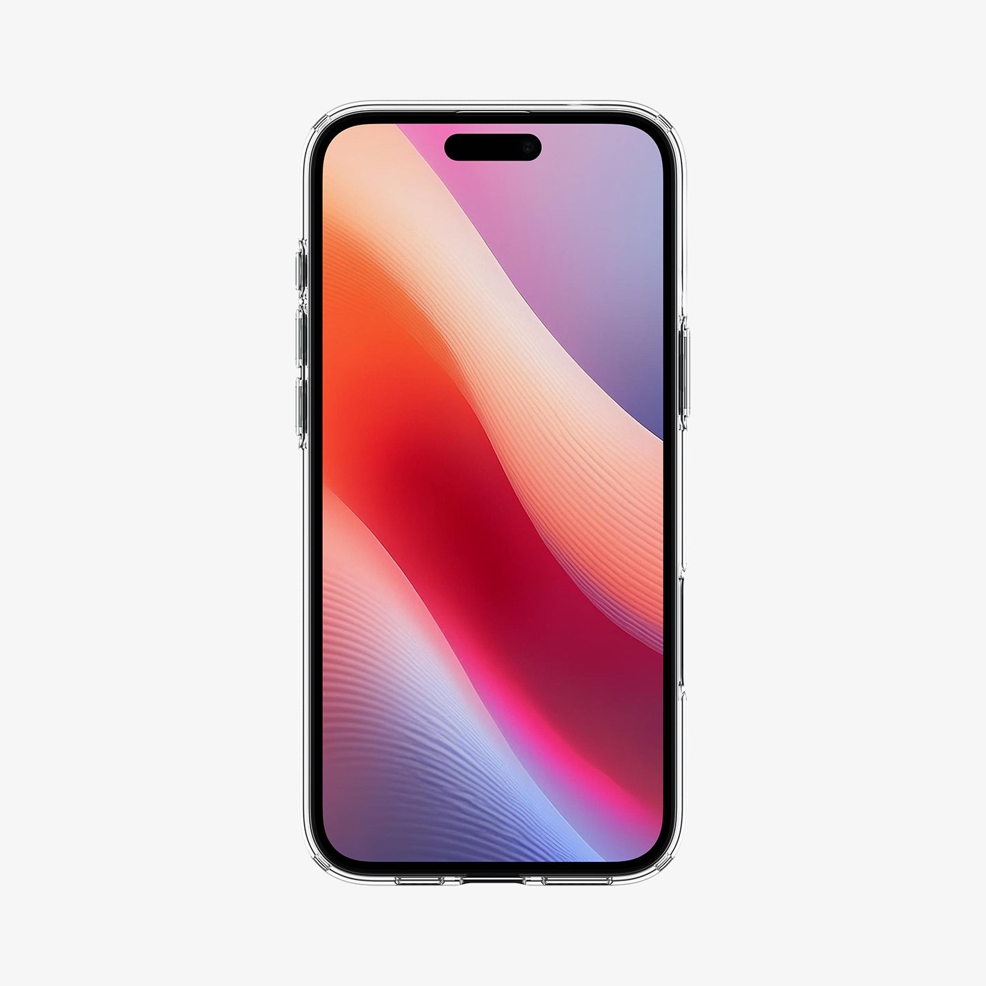 Una custodia trasparente per telefono con uno sfondo colorato sullo schermo.