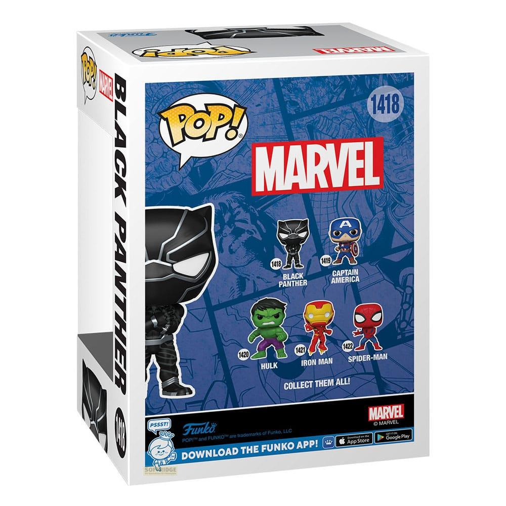 Box Funko Pop con Black Panther Marvel ed eroi come Captain America, Hulk, Iron Man, Spider-Man.