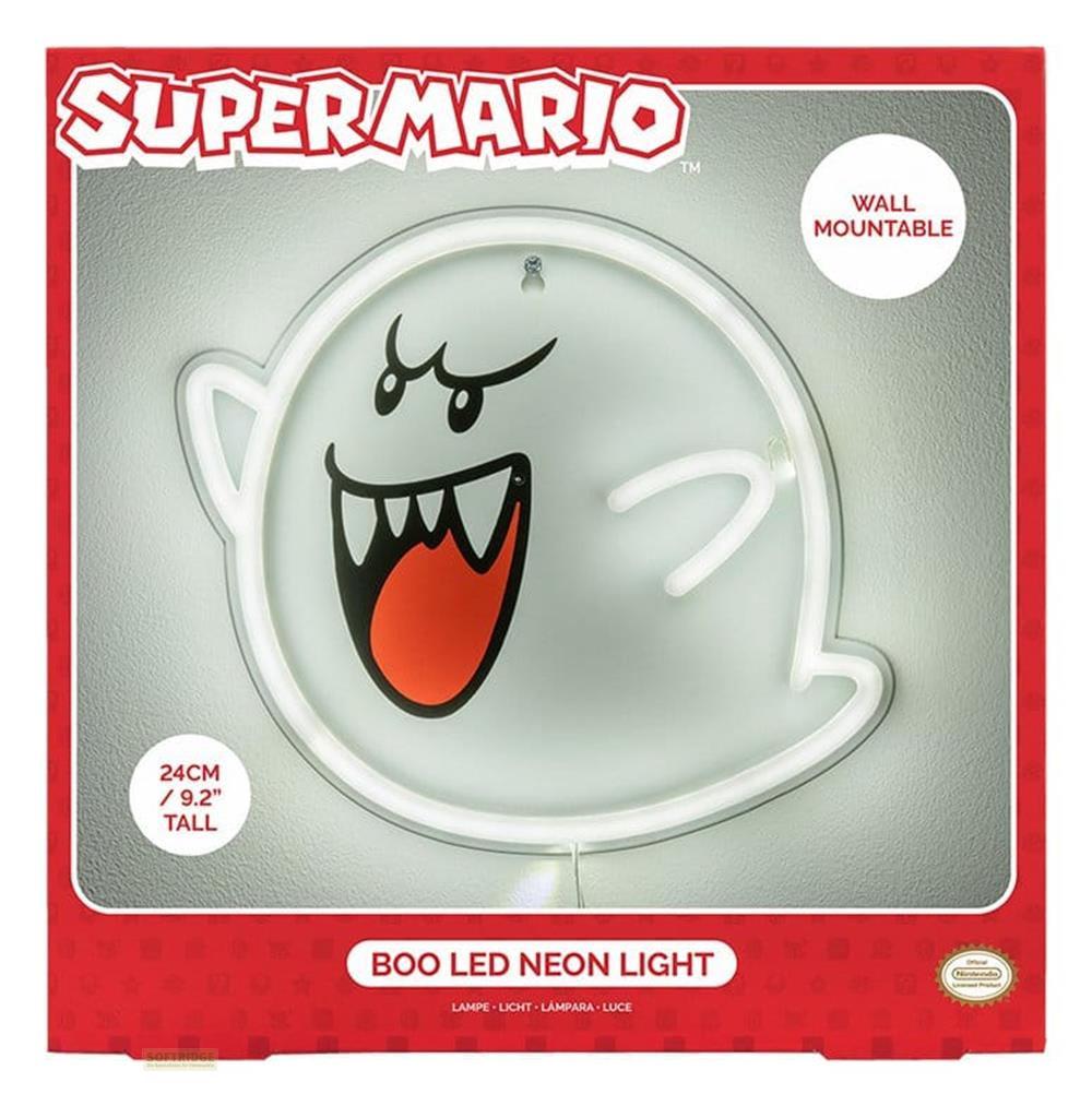 Lampa neonowa LED Super Mario Boo, wys. 24cm, do montażu na ścianie.