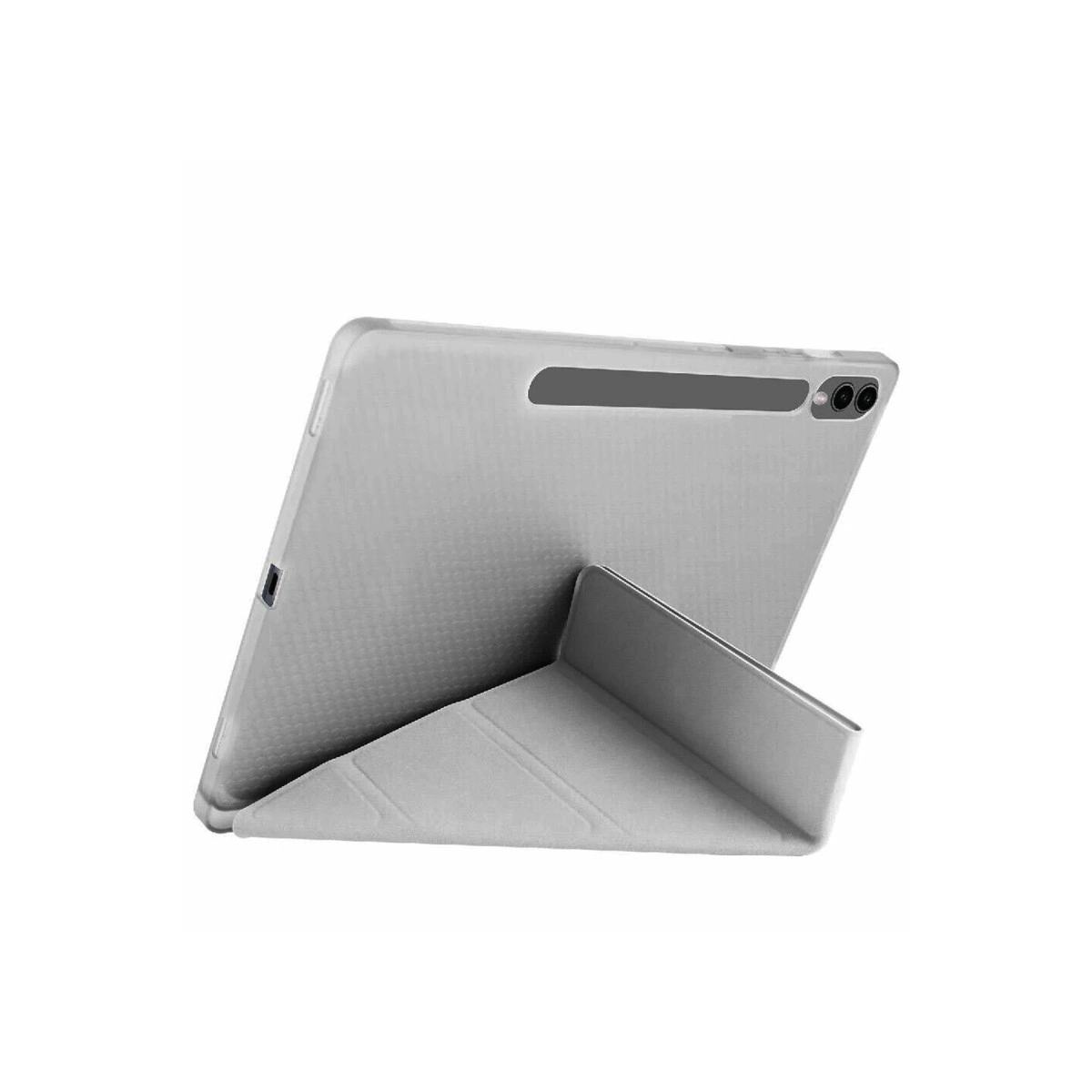 Ayaklı gri tablet kılıfı.