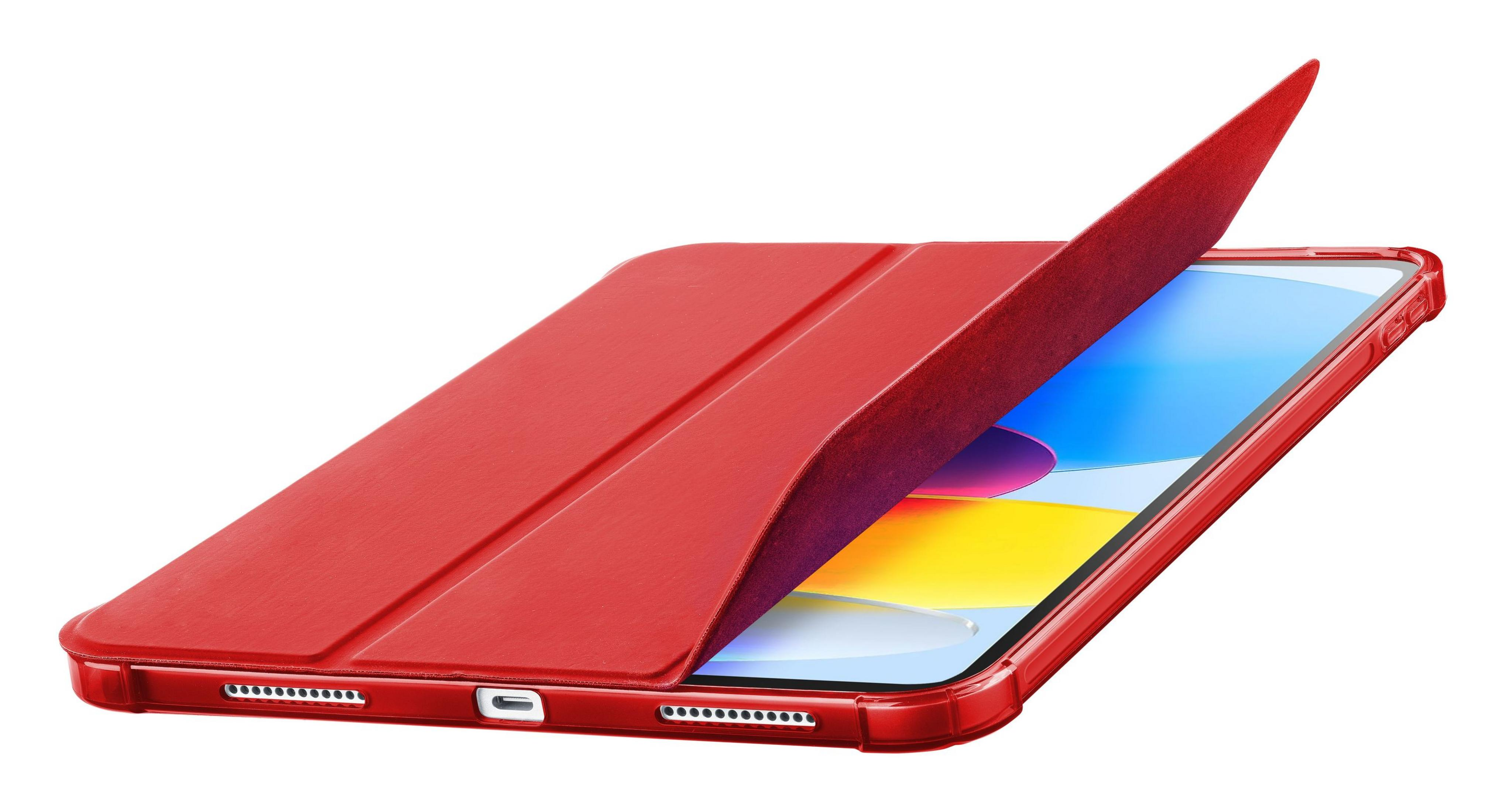 Un tablet rosso con la cover aperta, che rivela parte dello schermo.