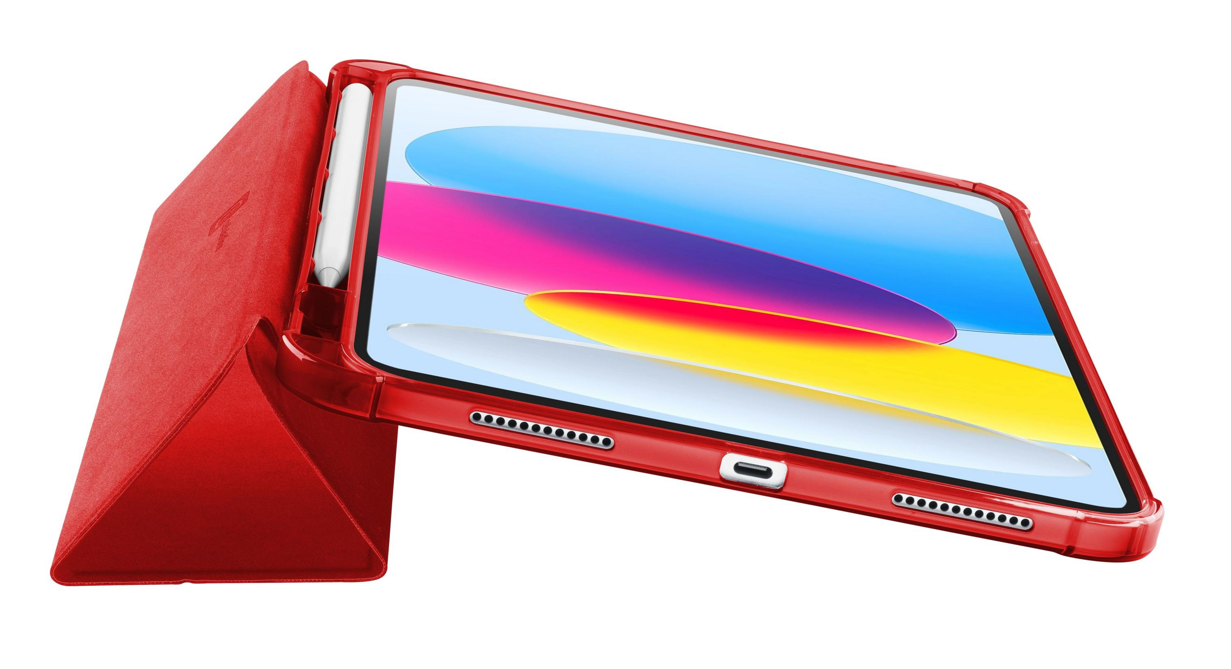Tablet rosso con porta stilo e custodia, stilo bianco.