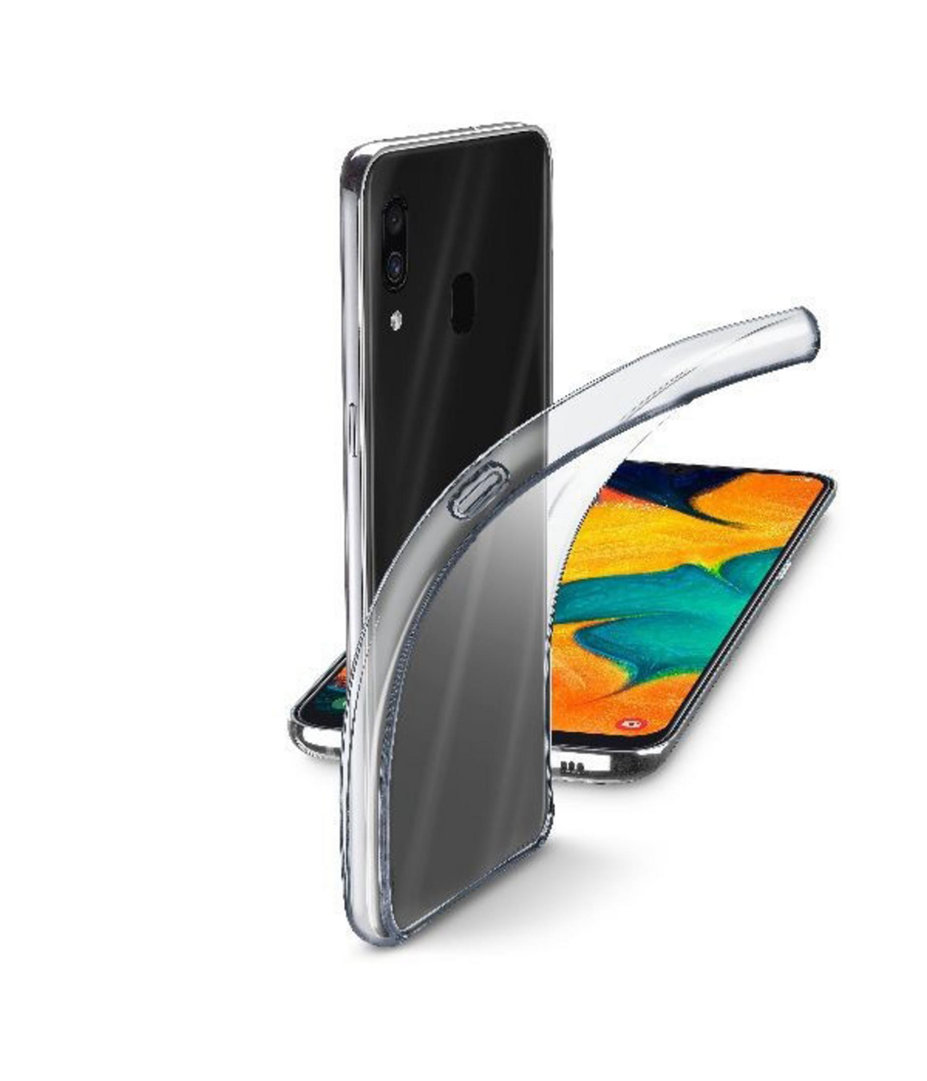 Una custodia trasparente per telefono su uno smartphone con sfondo colorato.