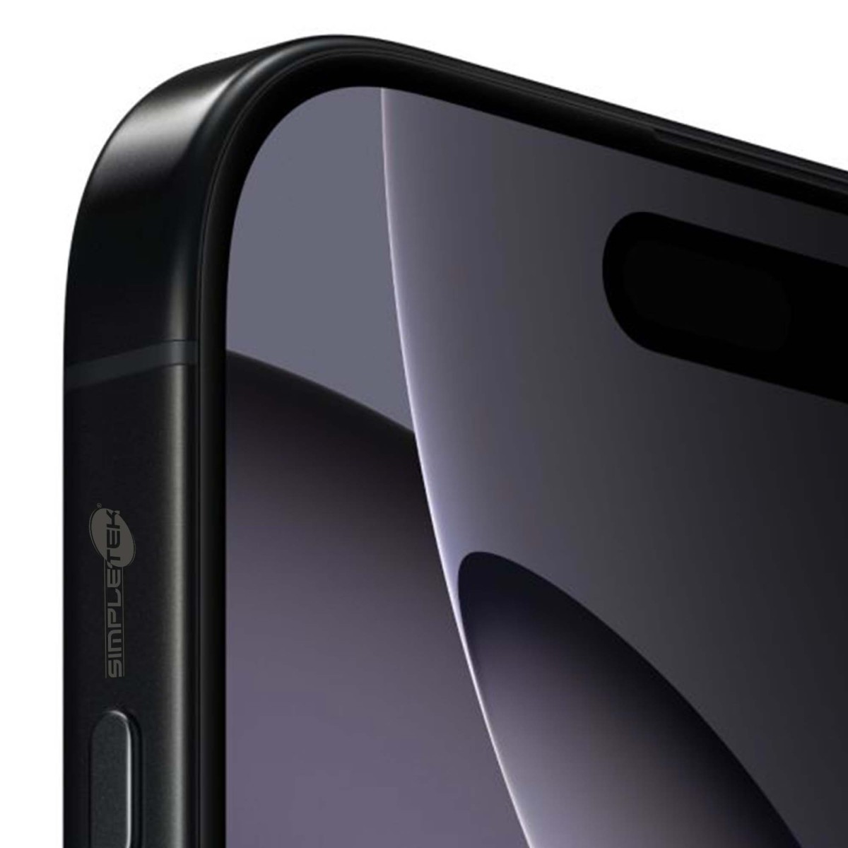 Primo piano di una custodia per telefono nera con logo e schermo.