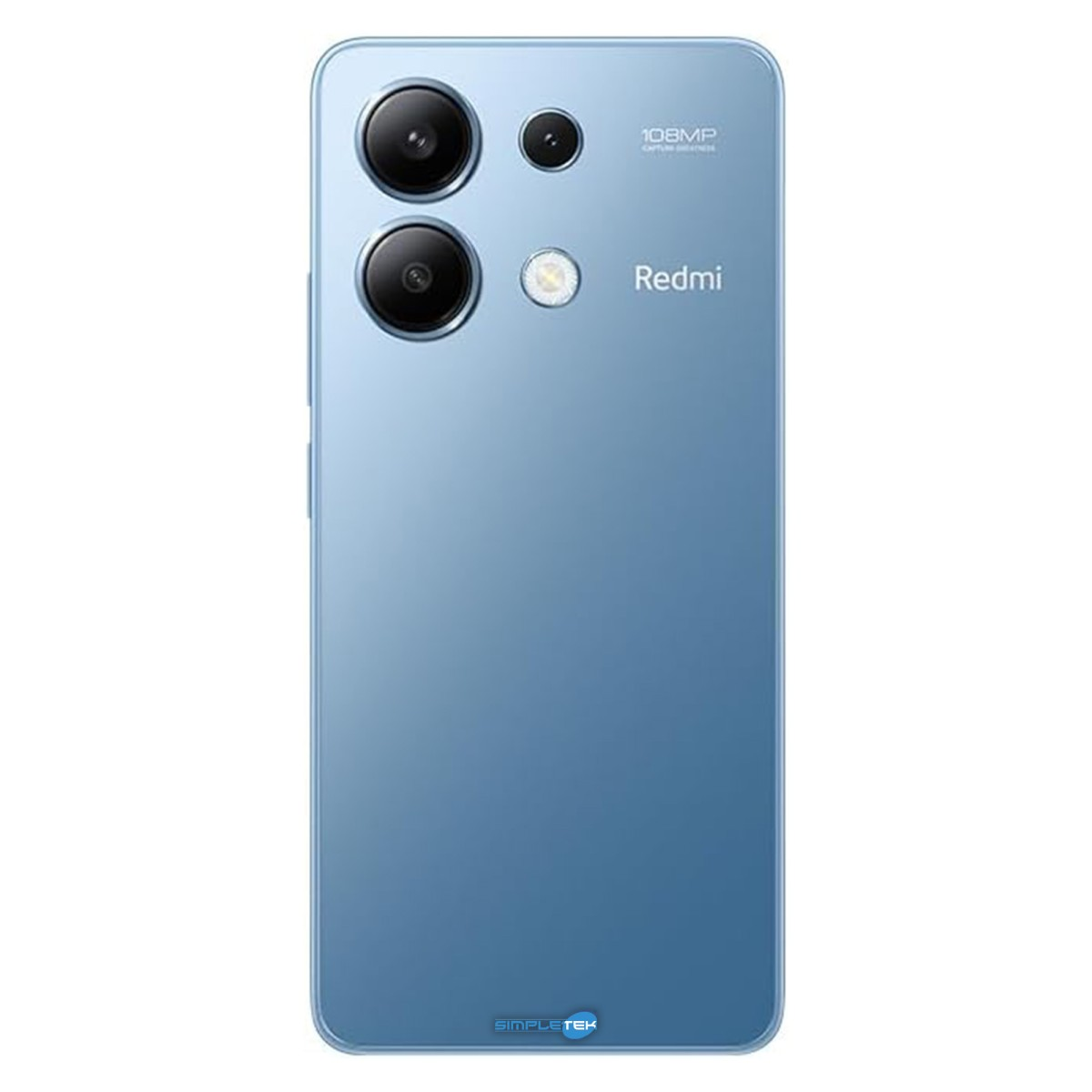 Retro di uno smartphone blu con tre fotocamere e flash.