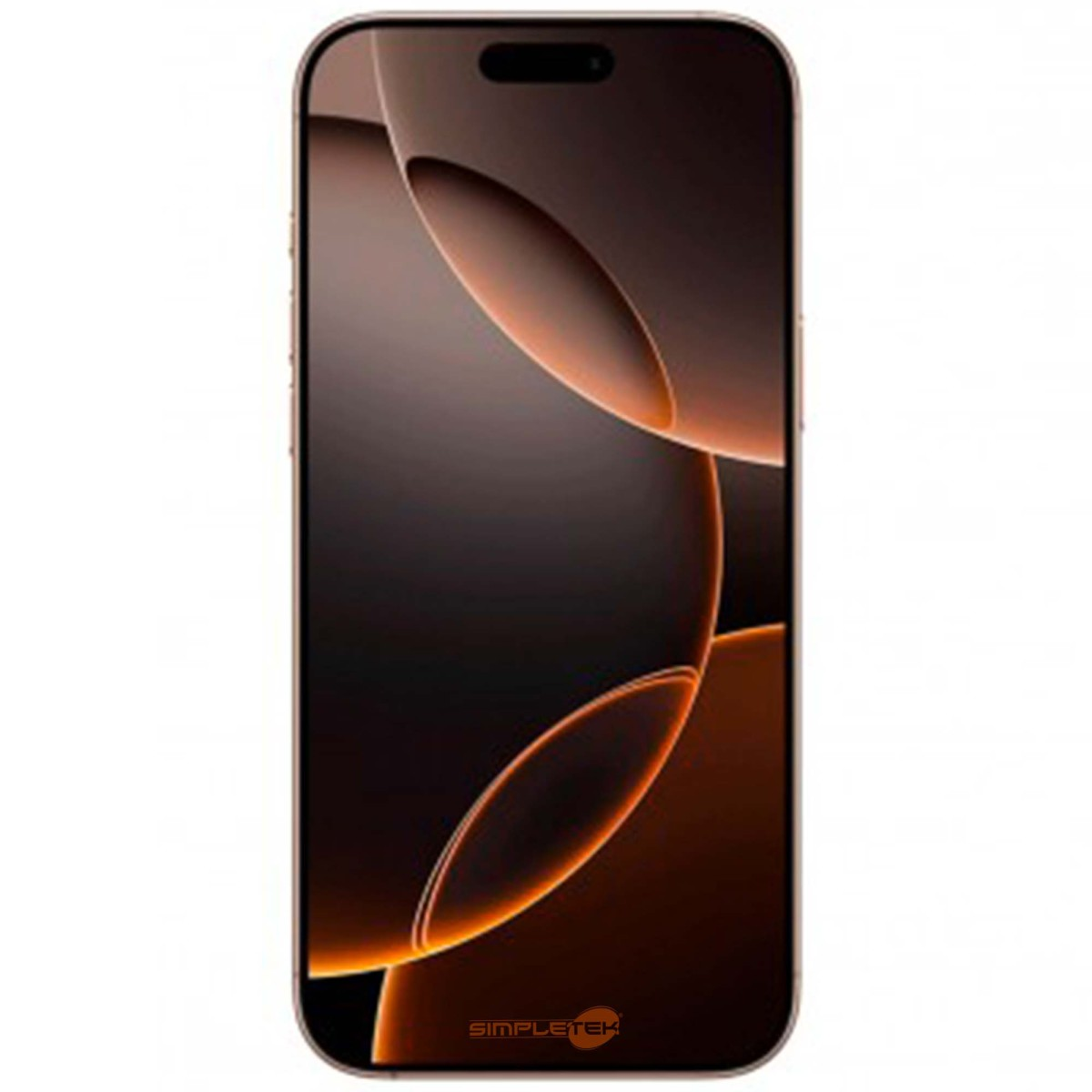 Uno smartphone scuro con un motivo astratto arancione sullo schermo.