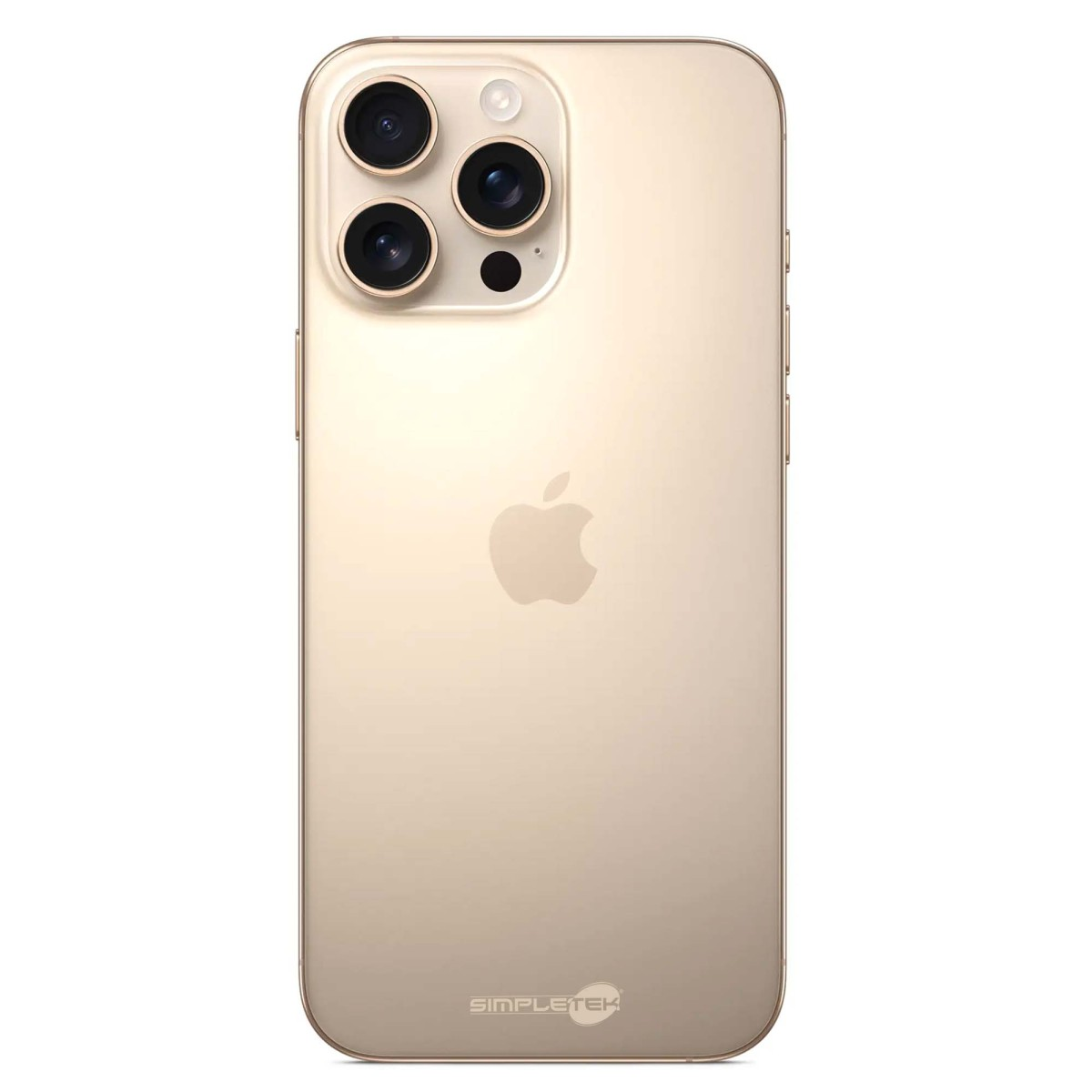 Retro di un iPhone dorato con tre lenti della fotocamera e il logo Apple.
