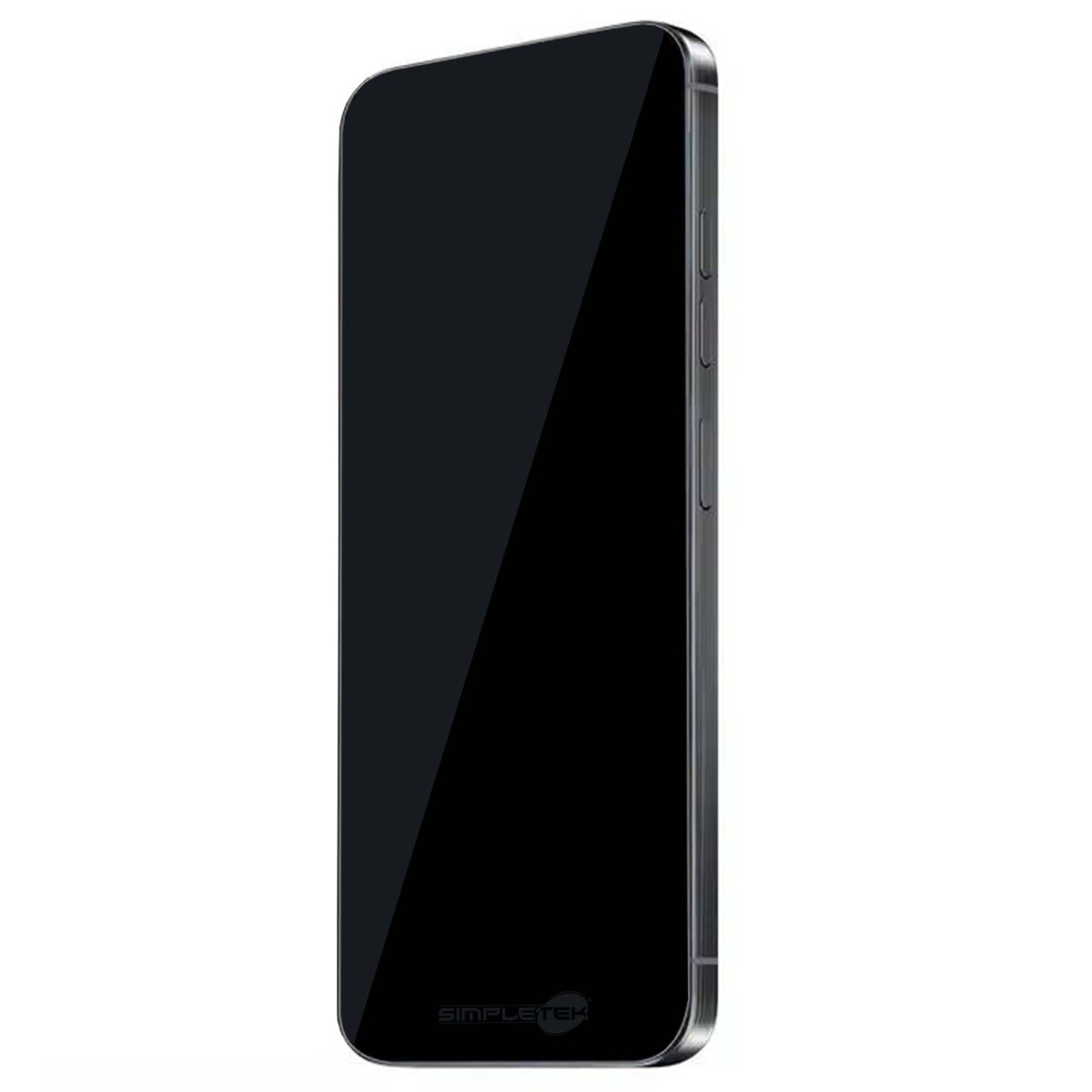 Un elegante smartphone nero con schermo scuro e cornice argentata.