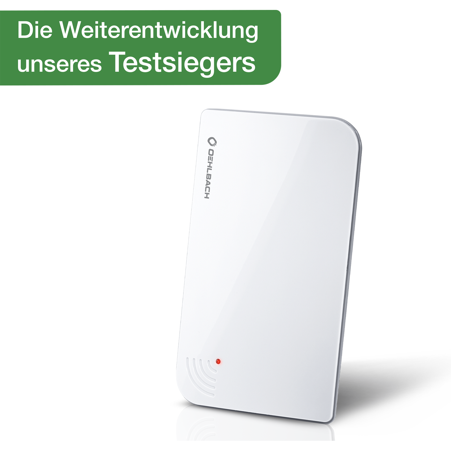 Ein weißes Gerät mit rotem Lämpchen und Symbolen.