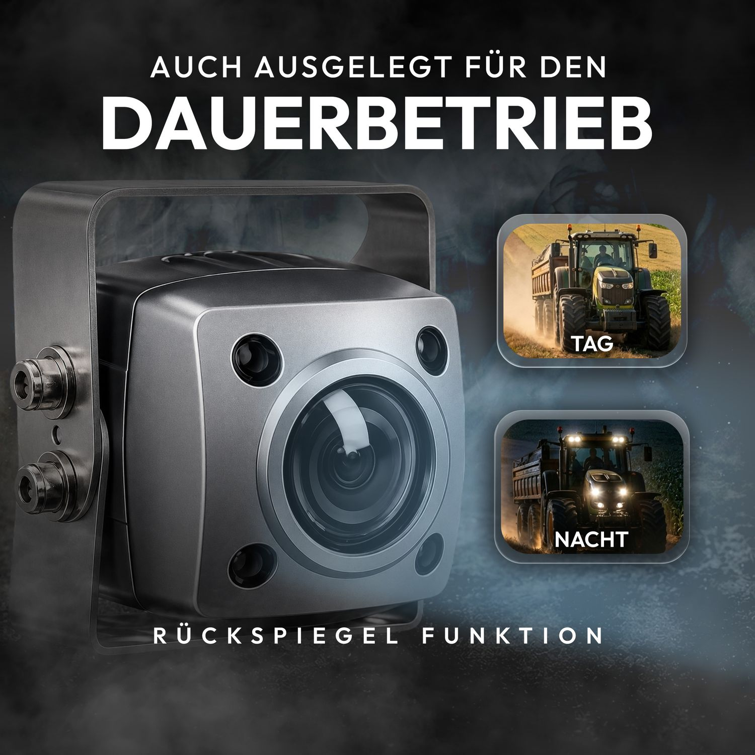 Kamera mit Tag- und Nachtansicht eines Traktors. Dauerbetrieb.