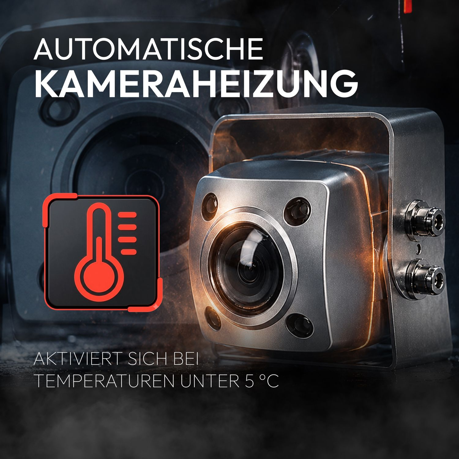 Kamera mit automatischer Heizung, aktiviert unter 5°C.