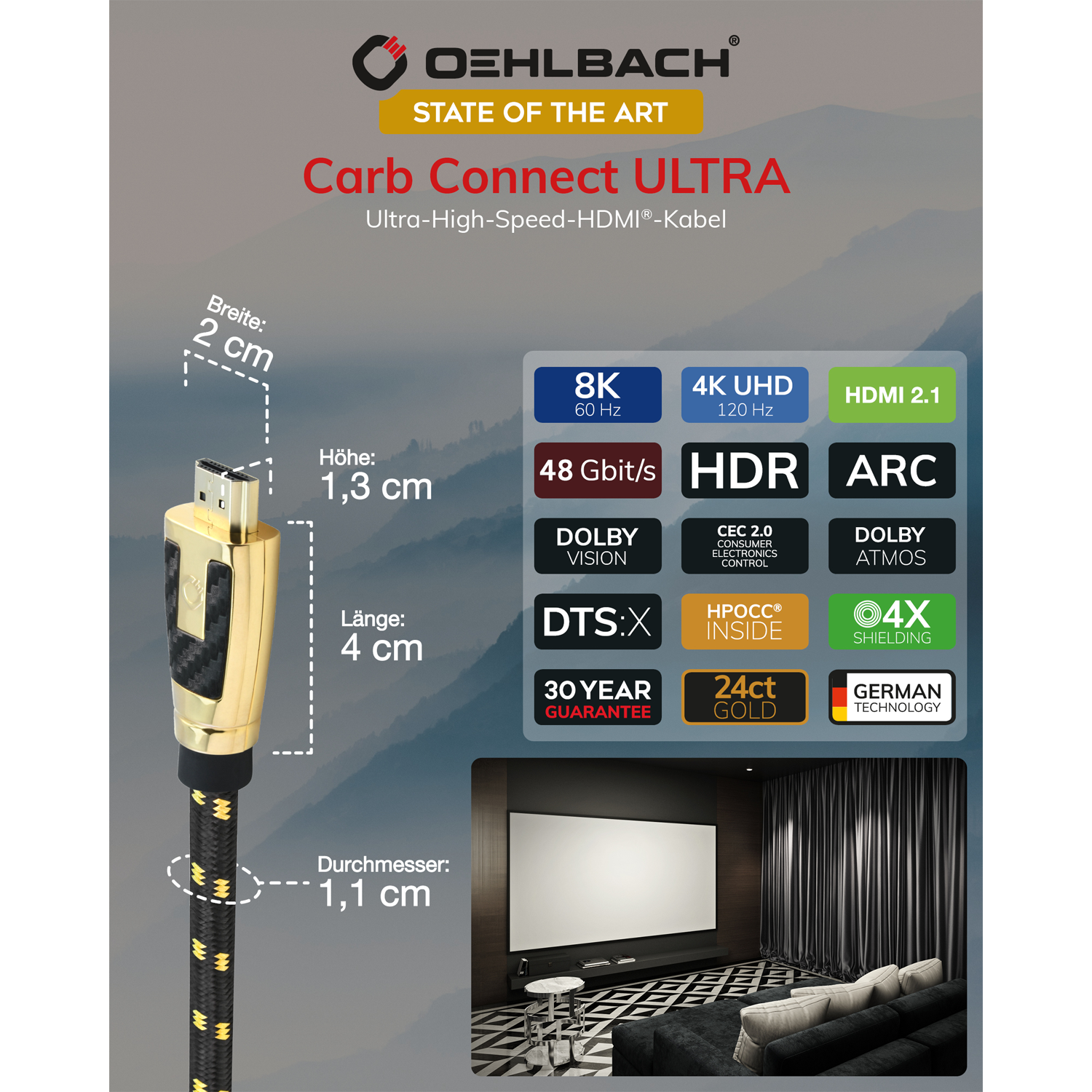 Oehlbach Carb Connect ULTRA HDMI-Kabel mit 8K, 4K, HDR, ARC, Dolby Vision/Atmos, DTS:X.