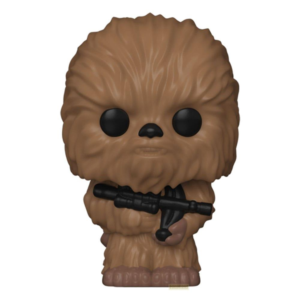 Figura marrone di Chewbacca con fucile. Occhi e muso neri su pelliccia folta.
