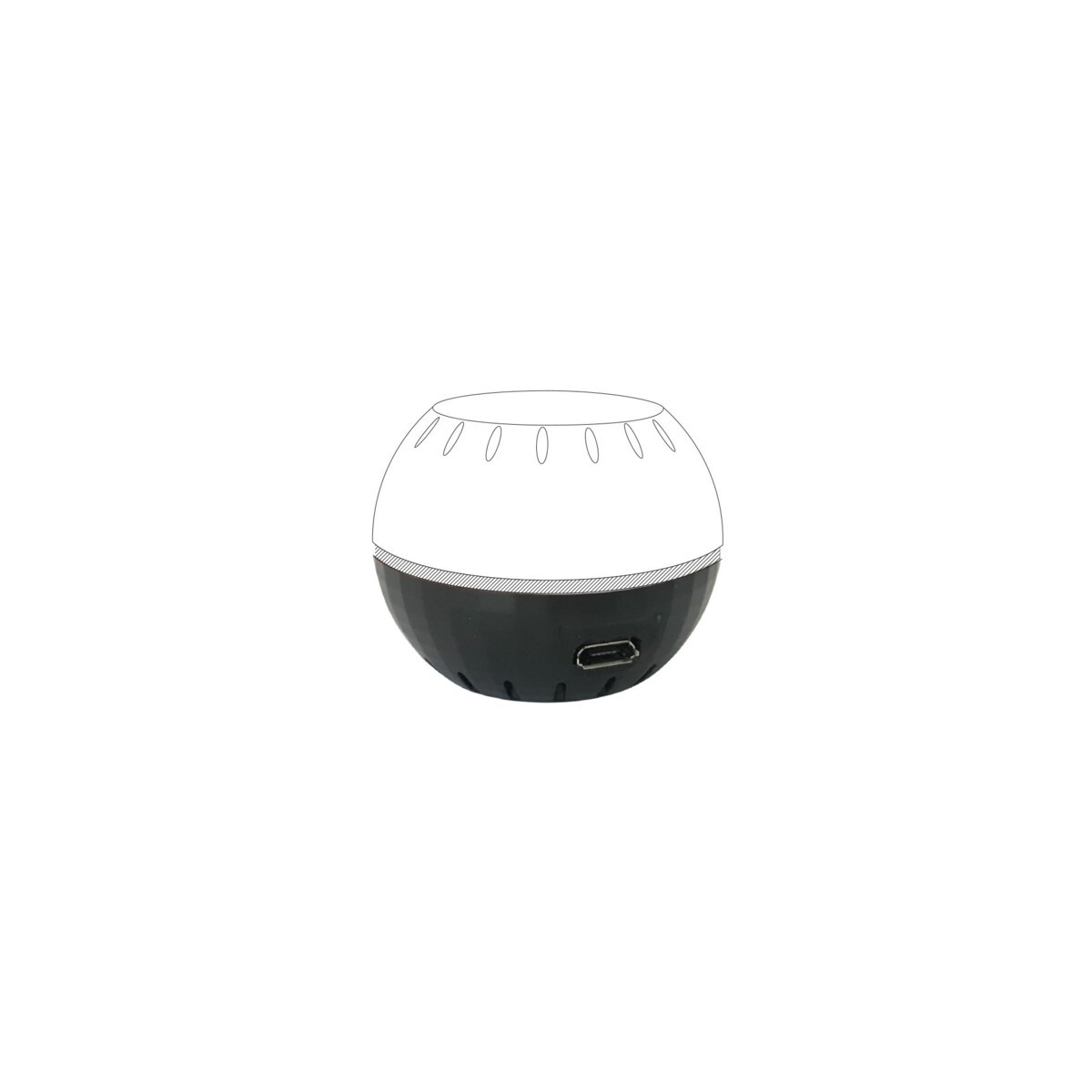 Altoparlante rotondo nero con porta USB e luci.