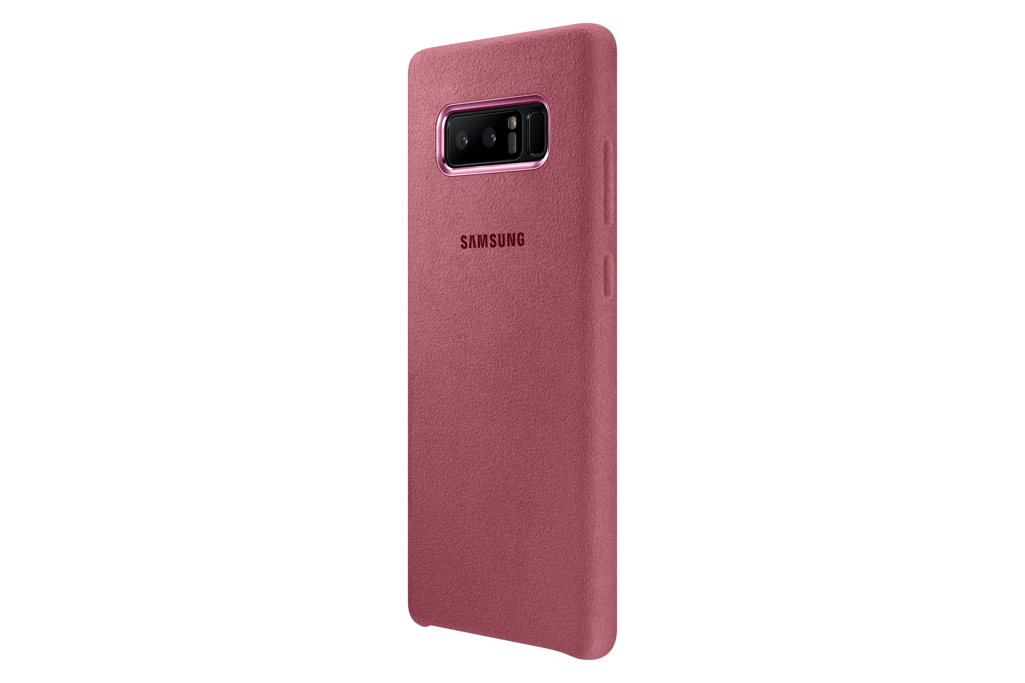 Custodia rossa Samsung con copri-fotocamera e logo.