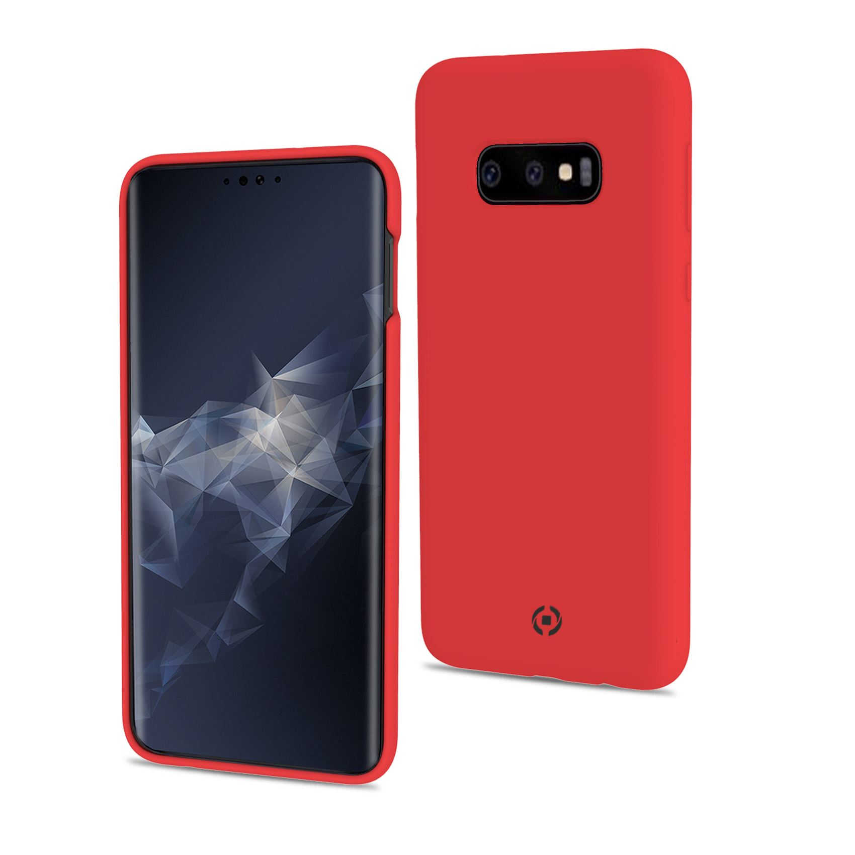 Uno smartphone rosso con fotocamera posteriore e uno smartphone in custodia rossa.