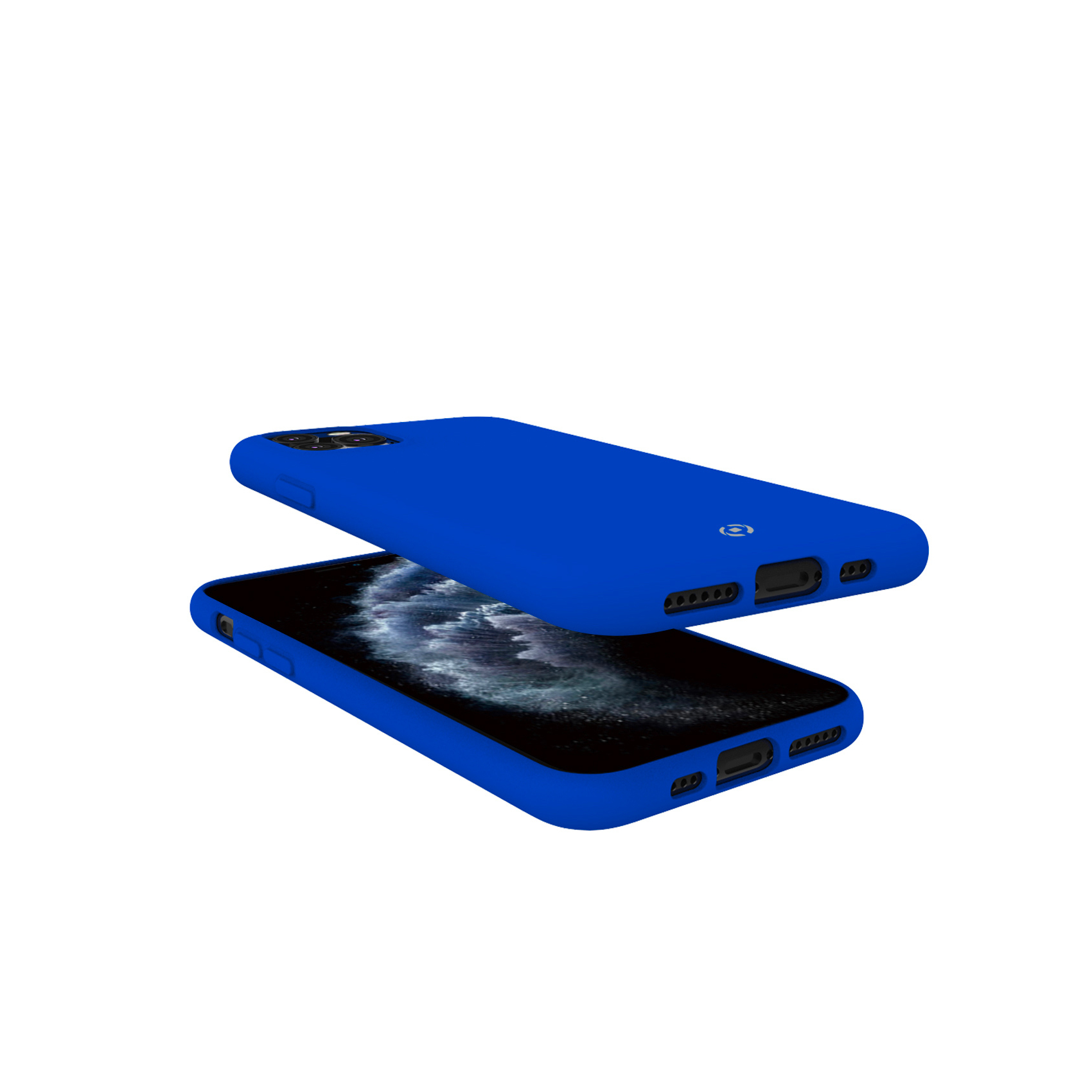 Due custodie per telefono blu impilate, una leggermente sfalsata.