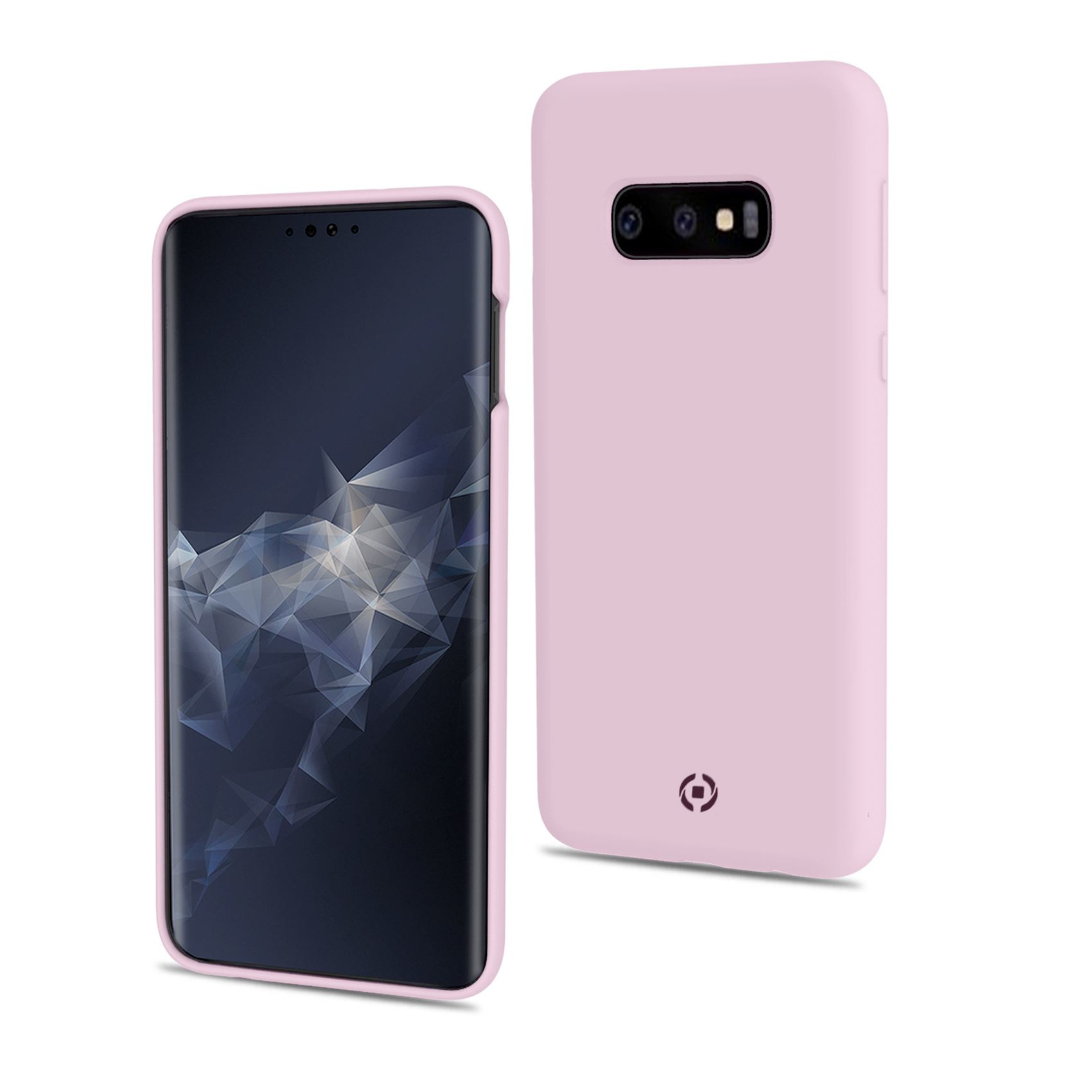 Una custodia rosa chiaro per telefono con un telefono e una custodia con fotocamera.