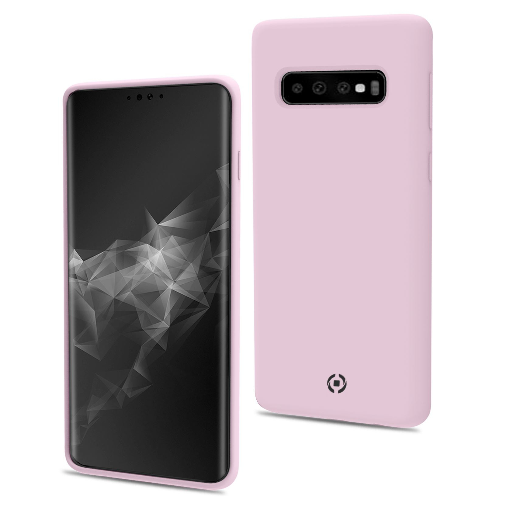 Due custodie rosa per telefono affiancate. Una mostra lo schermo, l'altra le fotocamere posteriori.