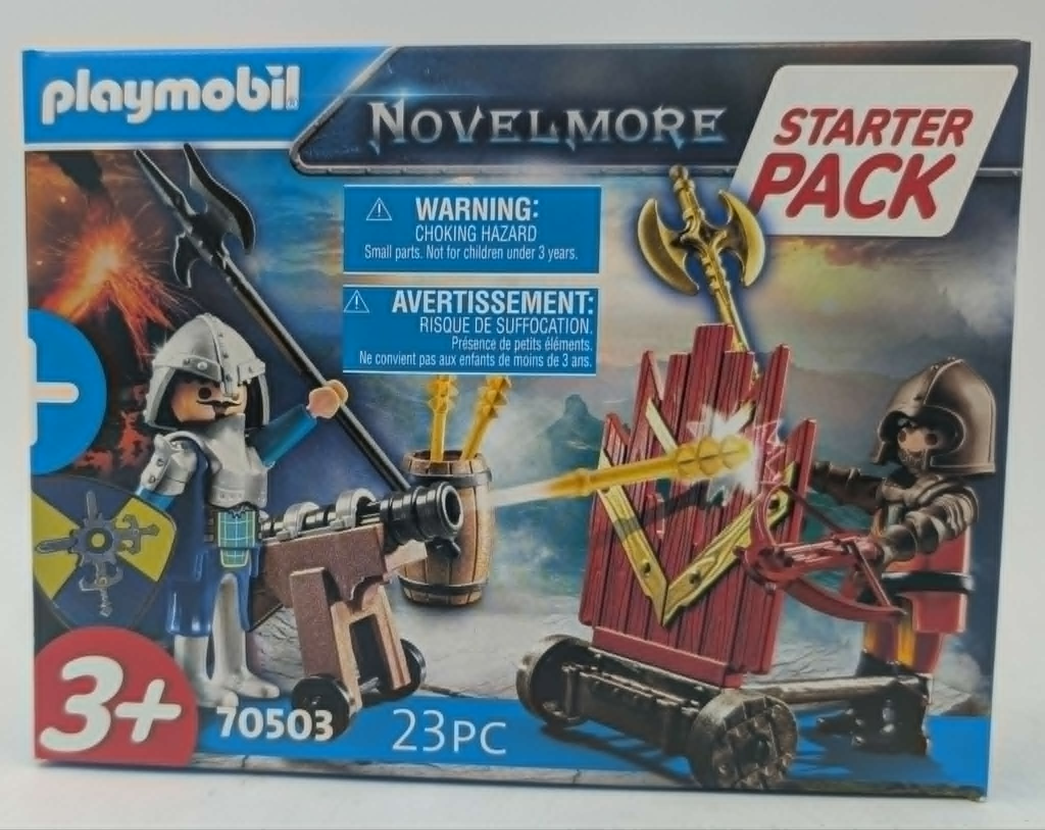 Playmobil Novelmore Starter Pack con cavalieri, catapulta e scudo.