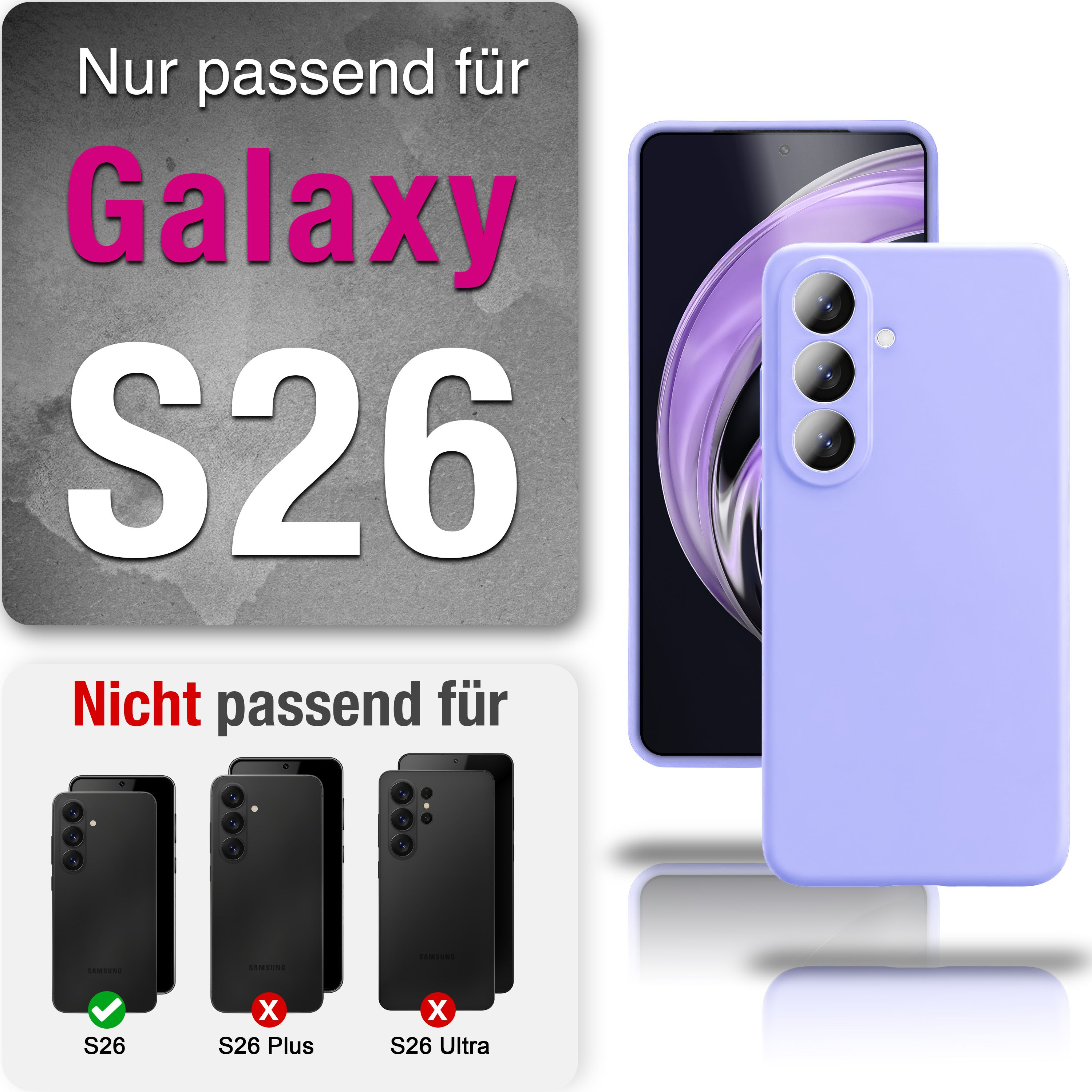 Lila Hülle für Samsung S26, nicht für S26 Plus/Ultra.
