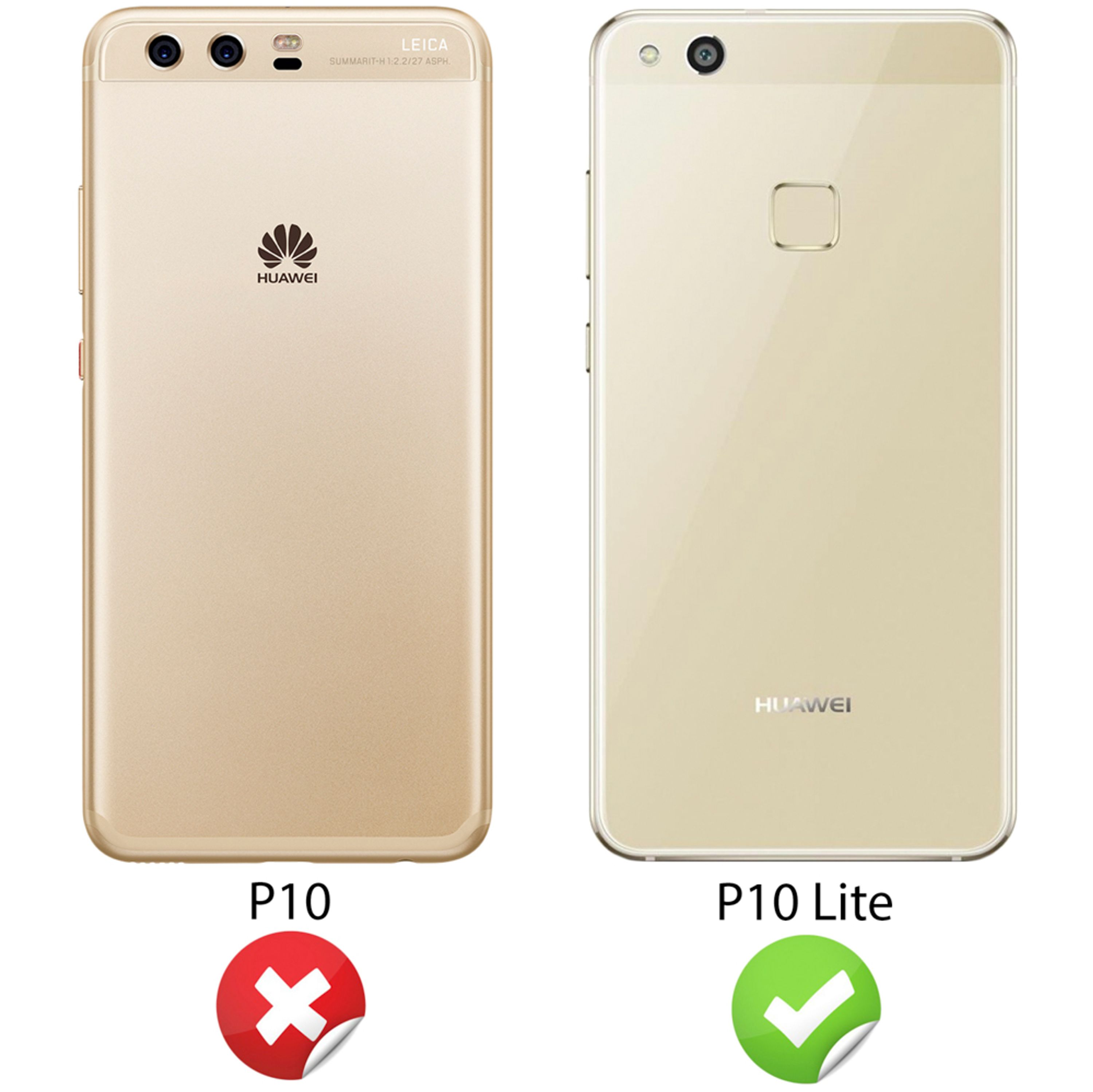 Zwei goldene Huawei-Handys, P10 und P10 Lite, nebeneinander.