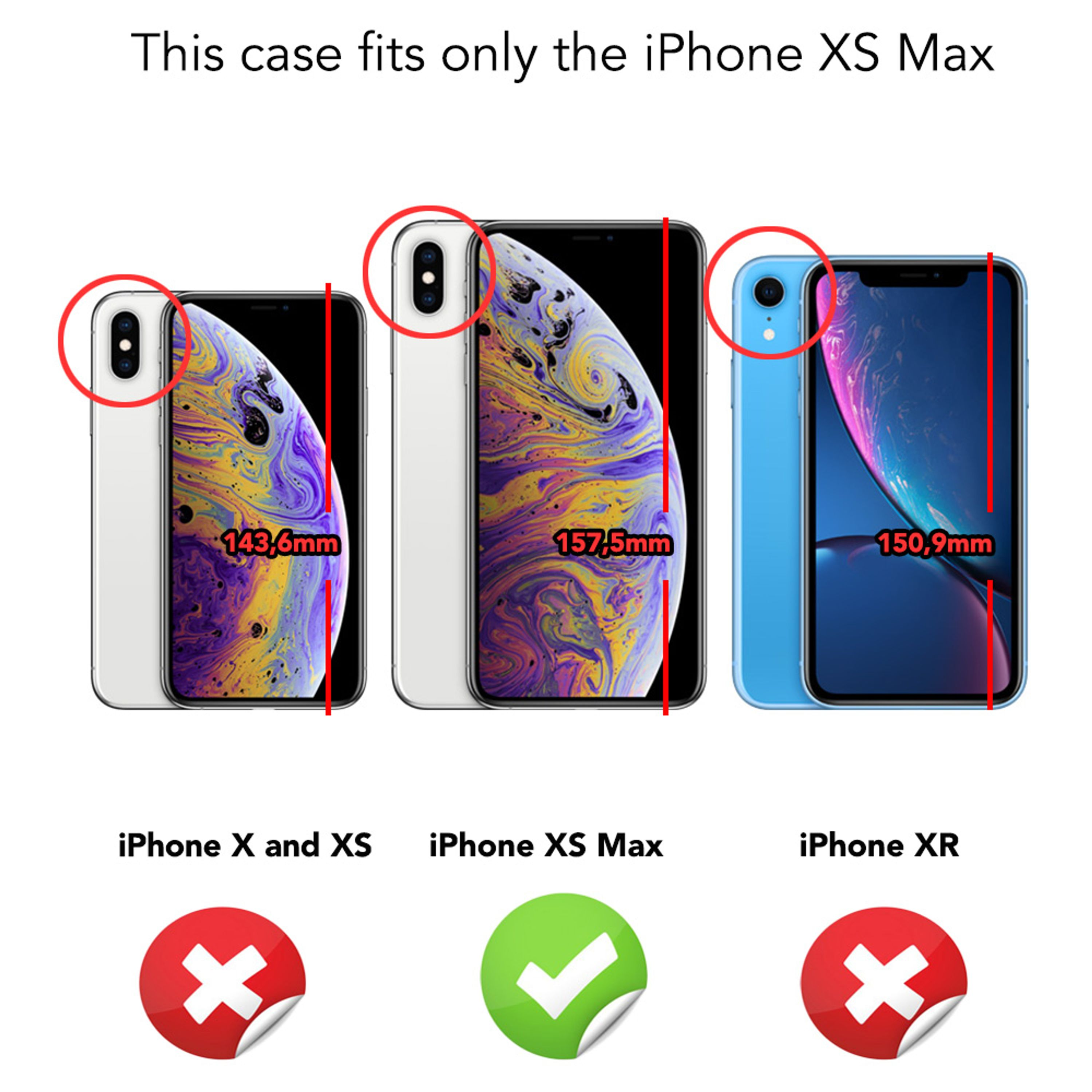 Vergleich von iPhone-Größen: XS Max passt nur in diese Hülle.