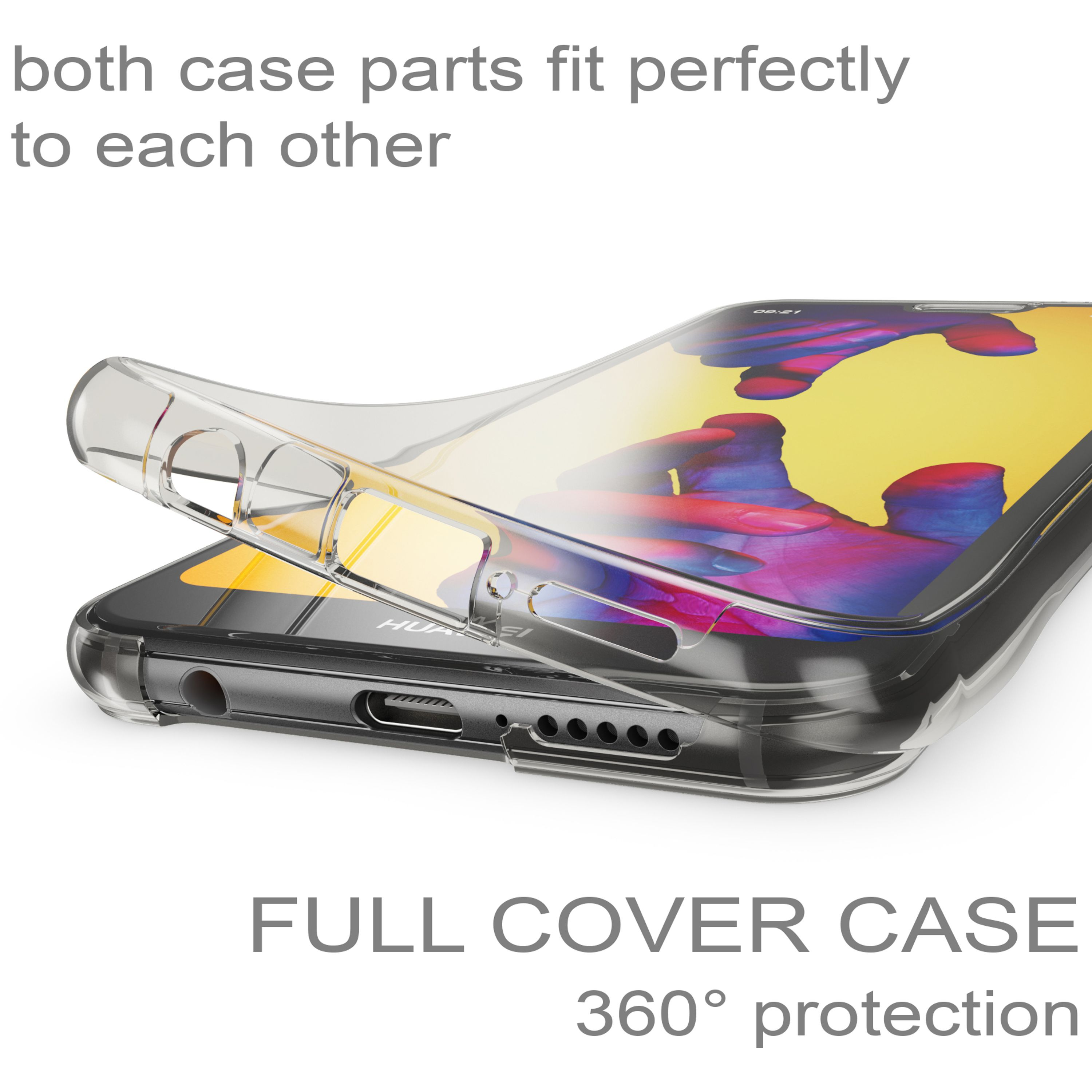 Transparente Handyhülle passt perfekt auf das Huawei-Telefon mit gelbem Hintergrund.