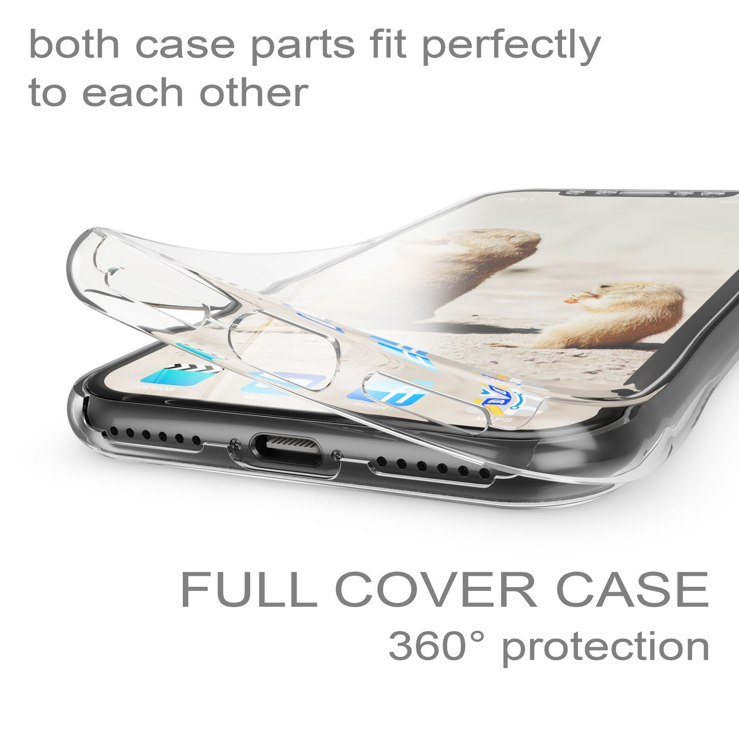 Transparente Hülle für ein Smartphone, das auf dem Bildschirm zwei Präriehunde zeigt.