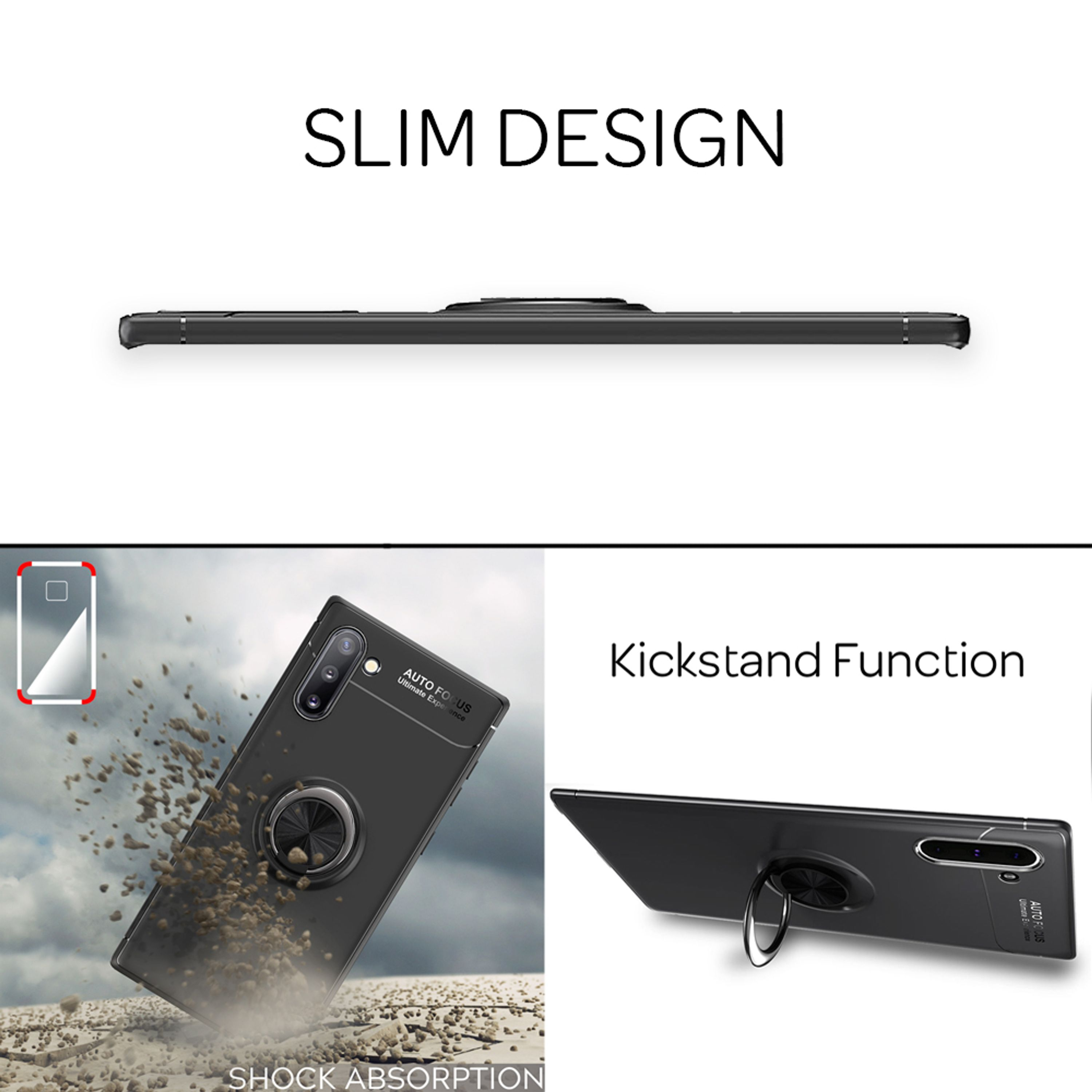 Schlankes Design, stoßfester Handy-Schutz mit Ringhalterung.
