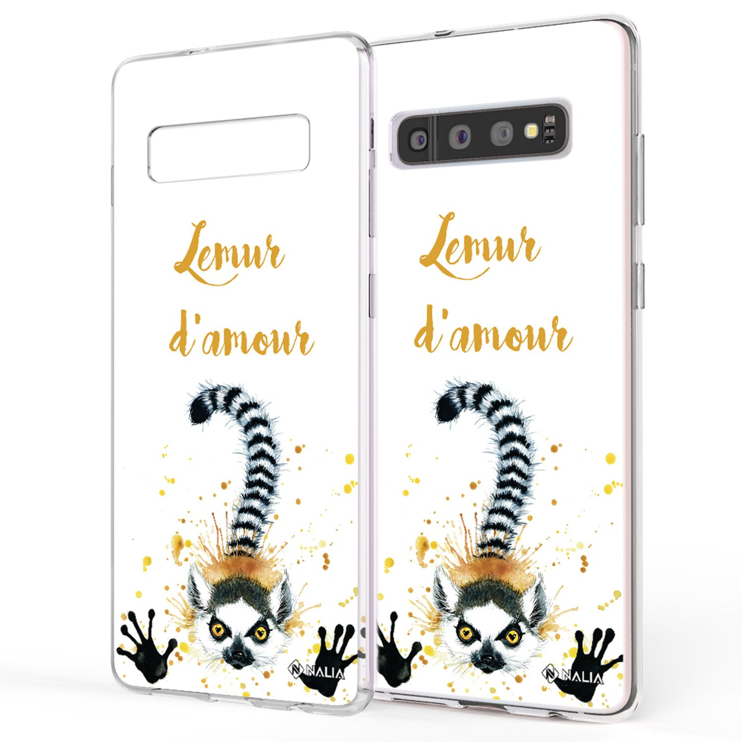 Zwei Handyhüllen mit einem Lemur-Design und der Aufschrift 