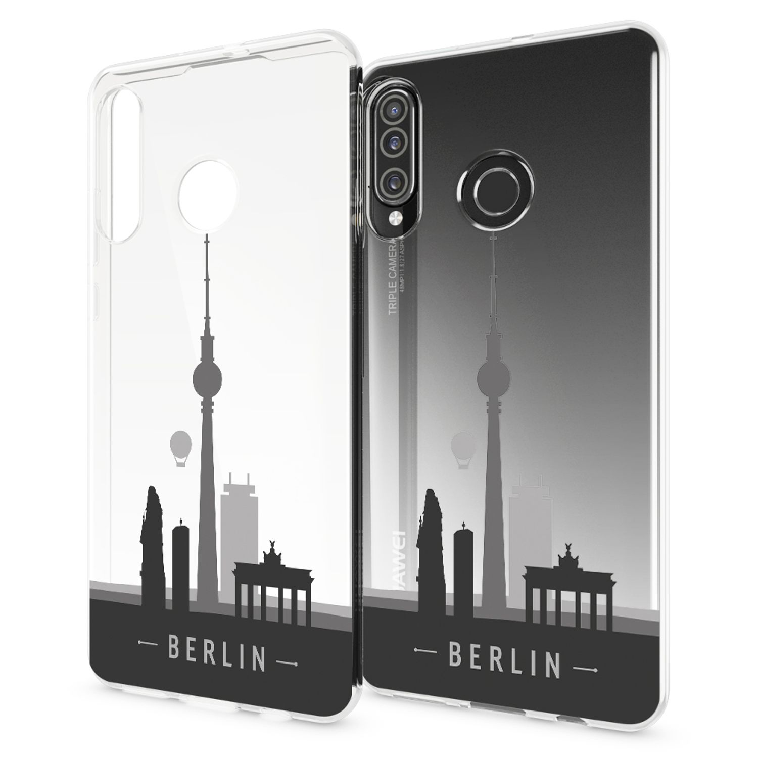 Due custodie per telefono con stampa skyline di Berlino e testo "BERLIN".
