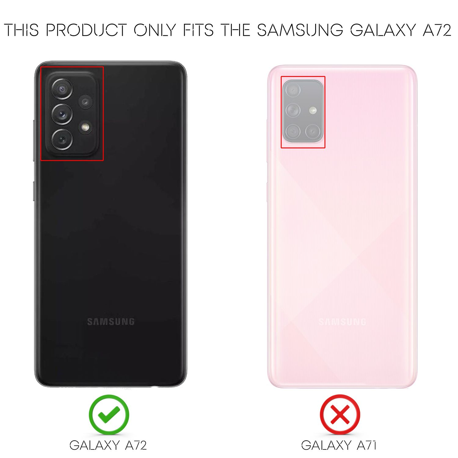 Vergleich der Kameramodule von Samsung Galaxy A72 (links, schwarz) und A71 (rechts, rosa).