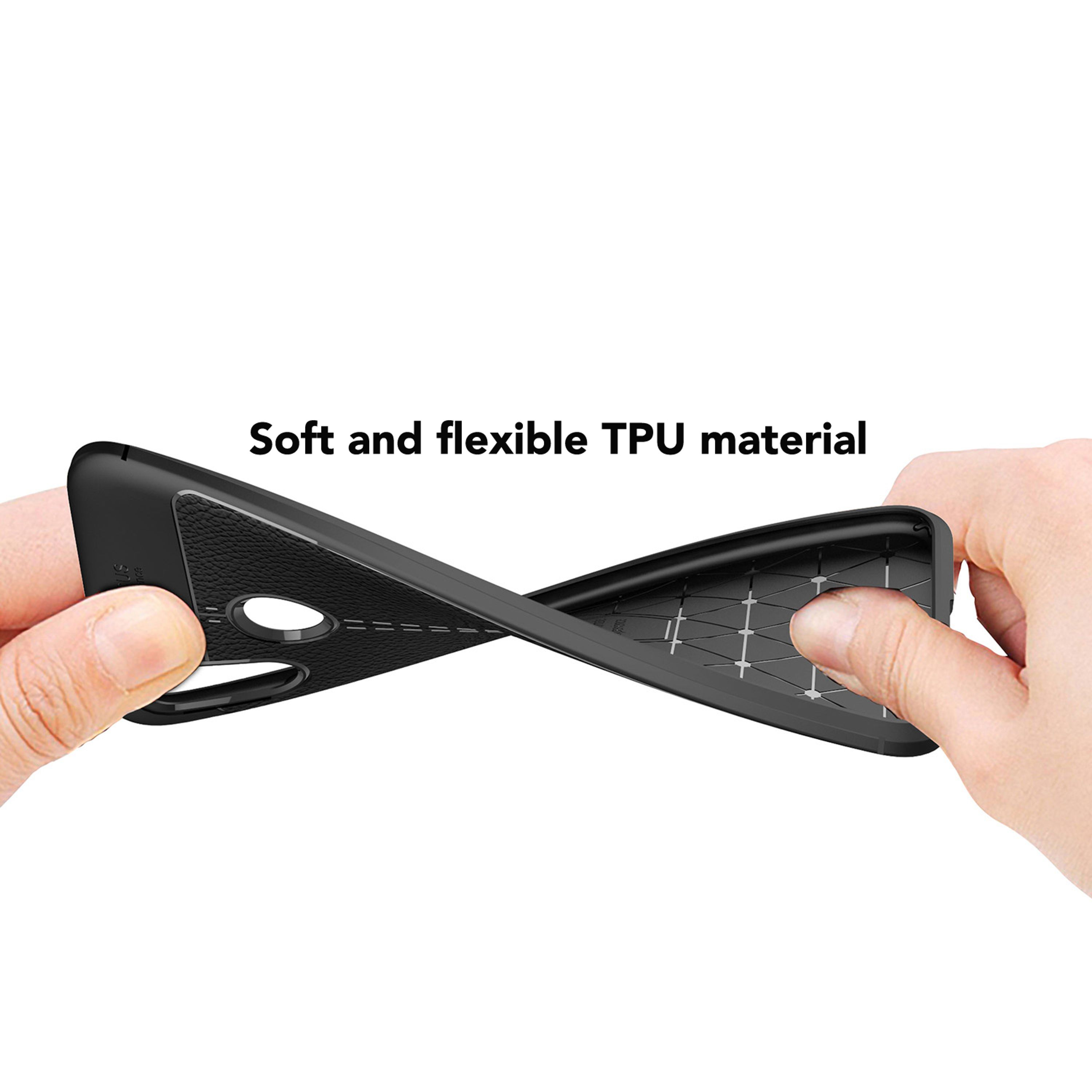 Schwarze Handytasche aus flexiblem TPU-Material wird von Händen gehalten.