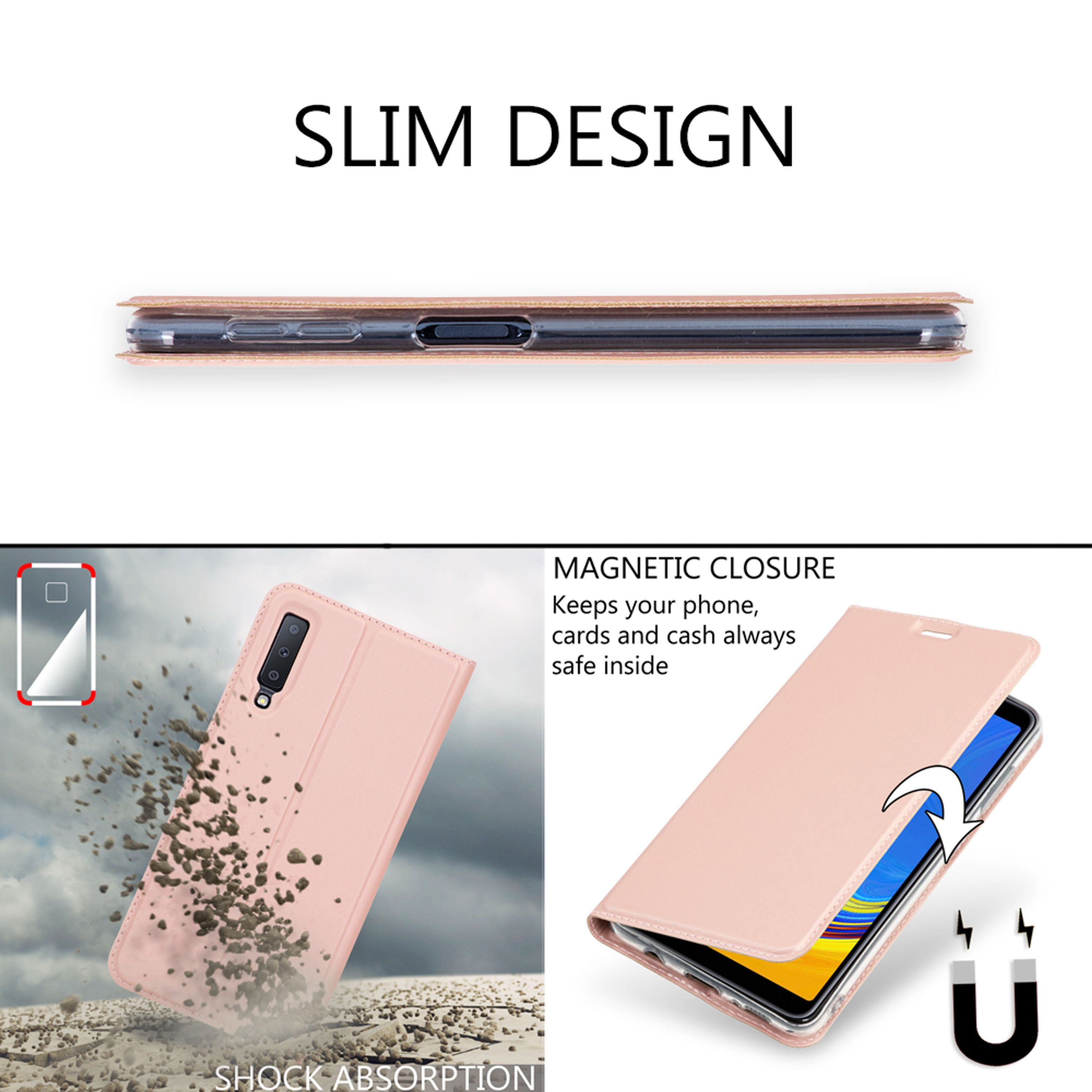 Schlankes Design Handyhülle mit Magnetverschluss und Stoßabsorption.