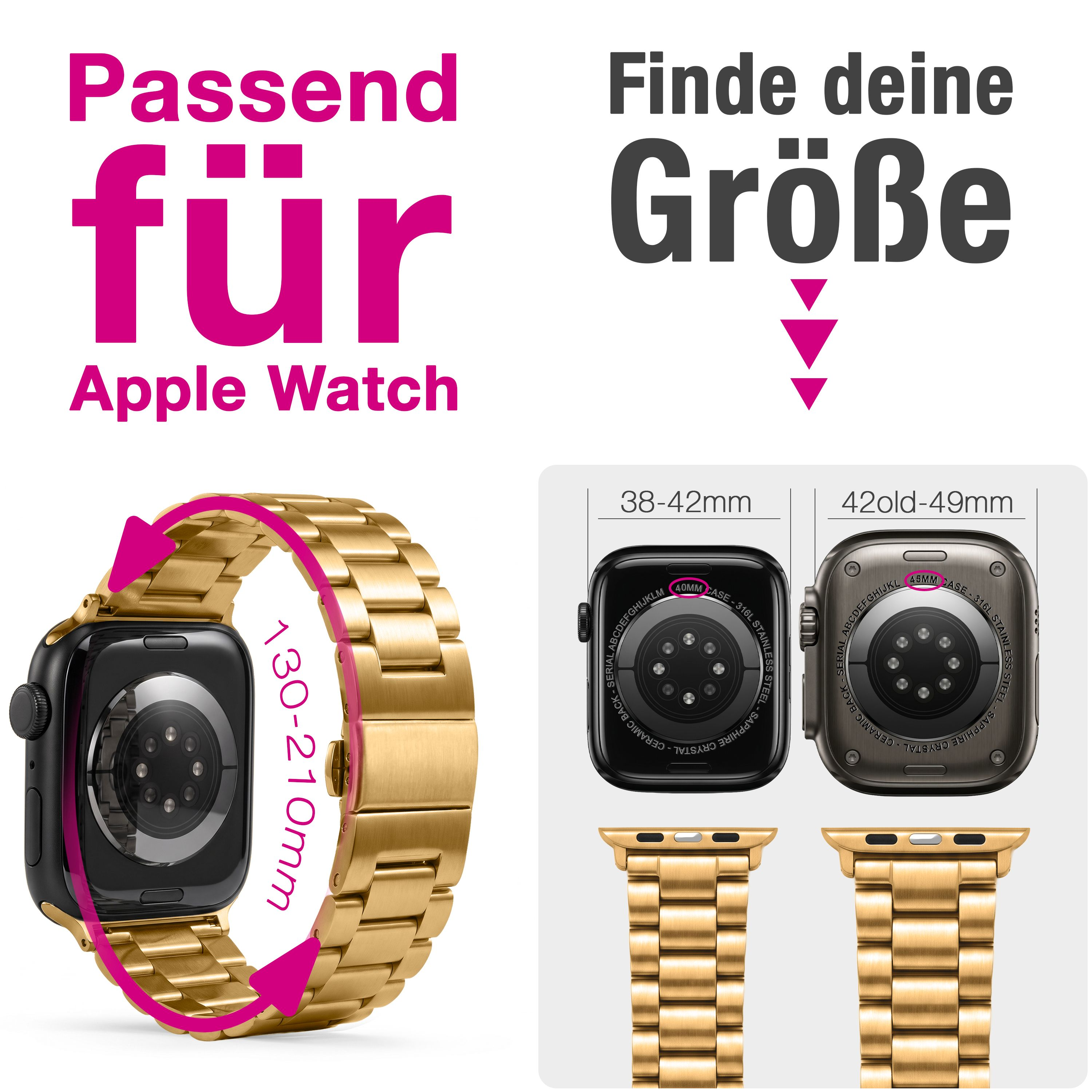 Apples Watch-Armband in Gold, passend für Größen 38-49mm.