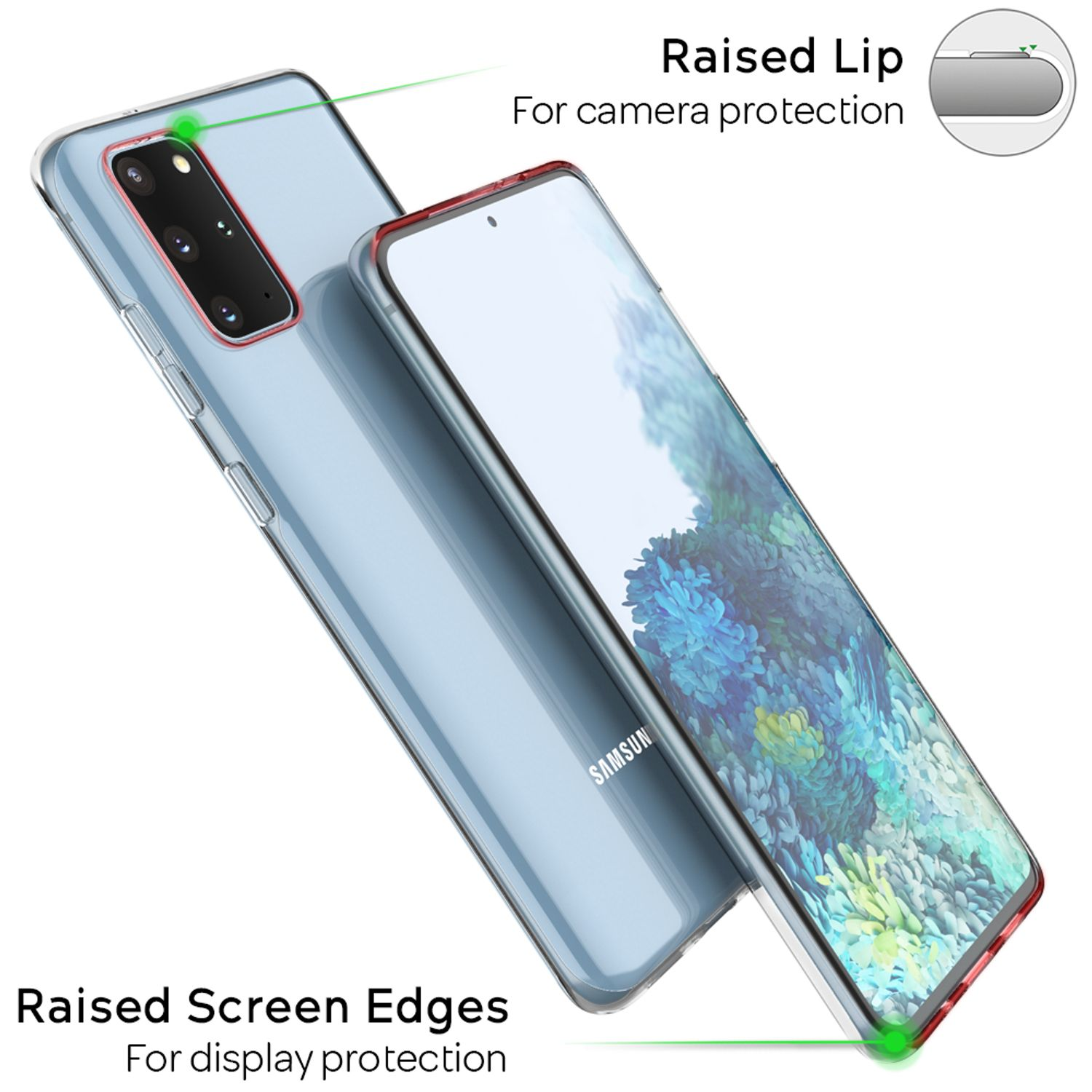 Una cover trasparente protegge uno smartphone, mostrando fotocamera e schermo.