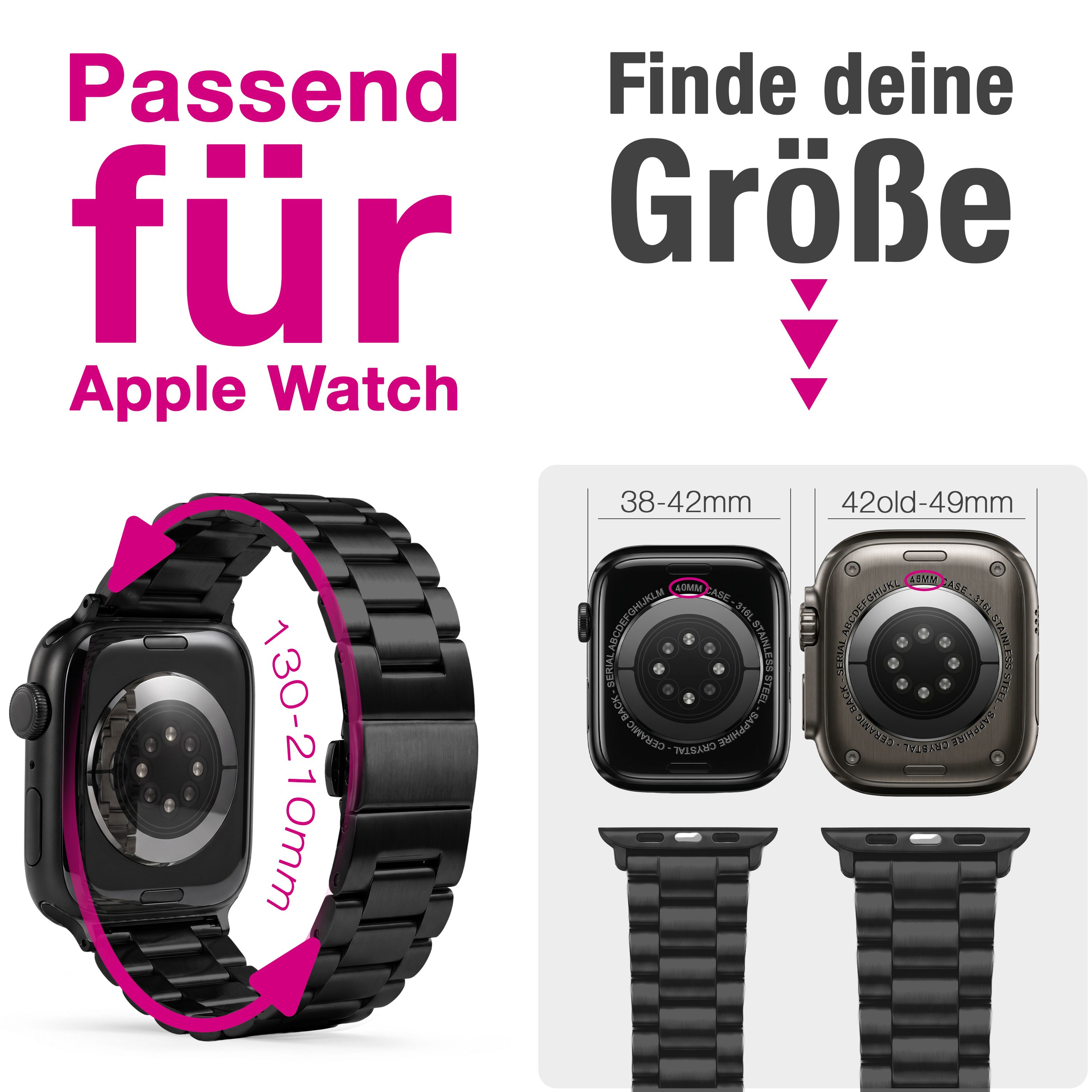 Passend für Apple Watch: Größen 38-42mm und 42-49mm.
