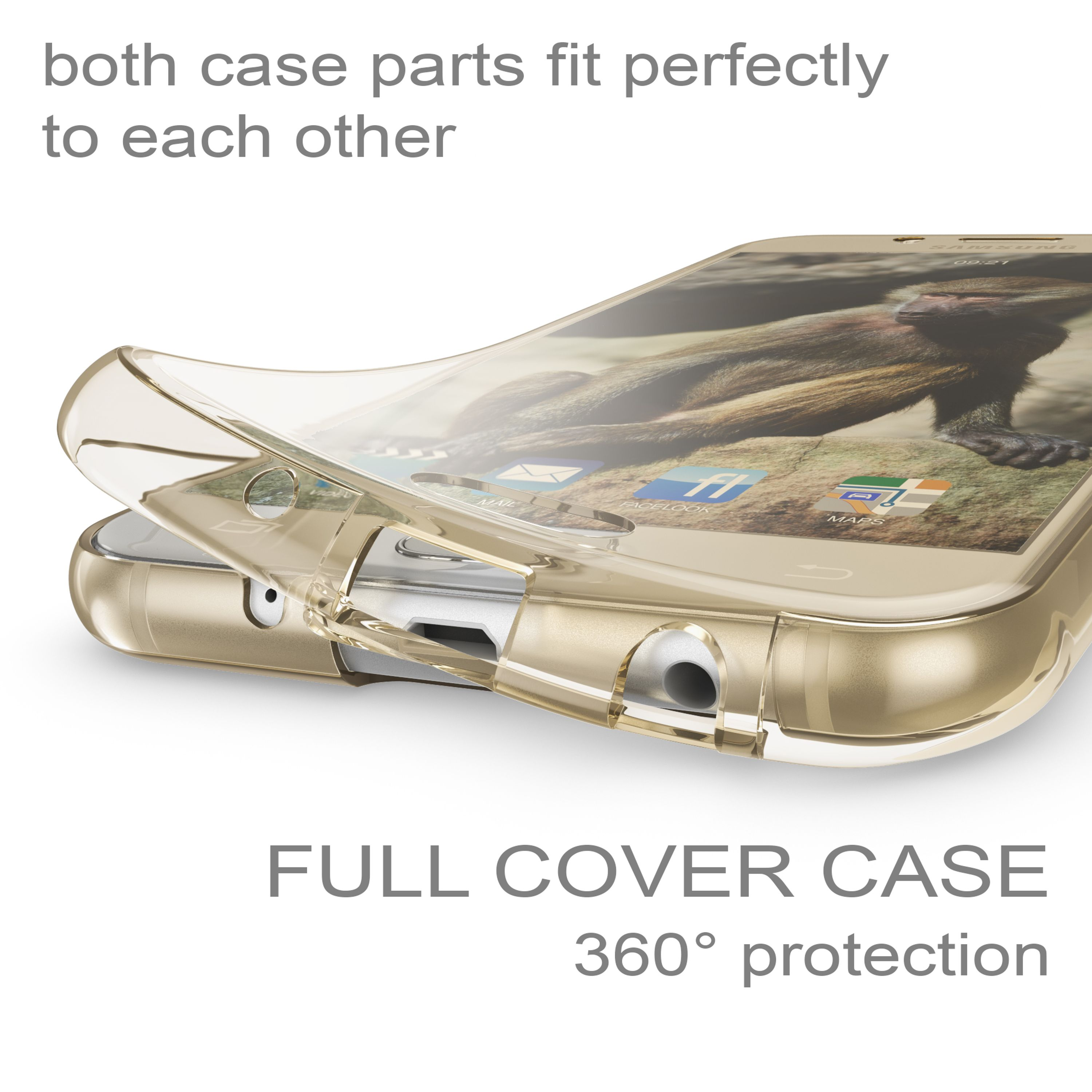 Goldener Handyhülle über einem Telefon mit Affenbildschirm.