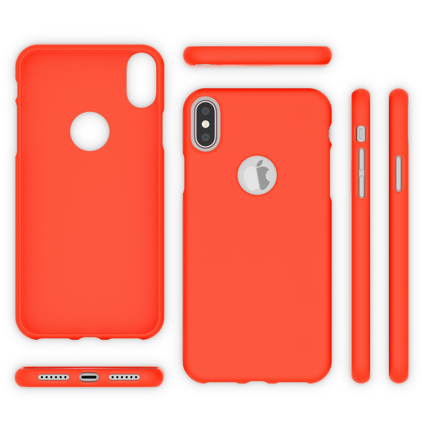Diverse custodie rosse per iPhone mostrate.