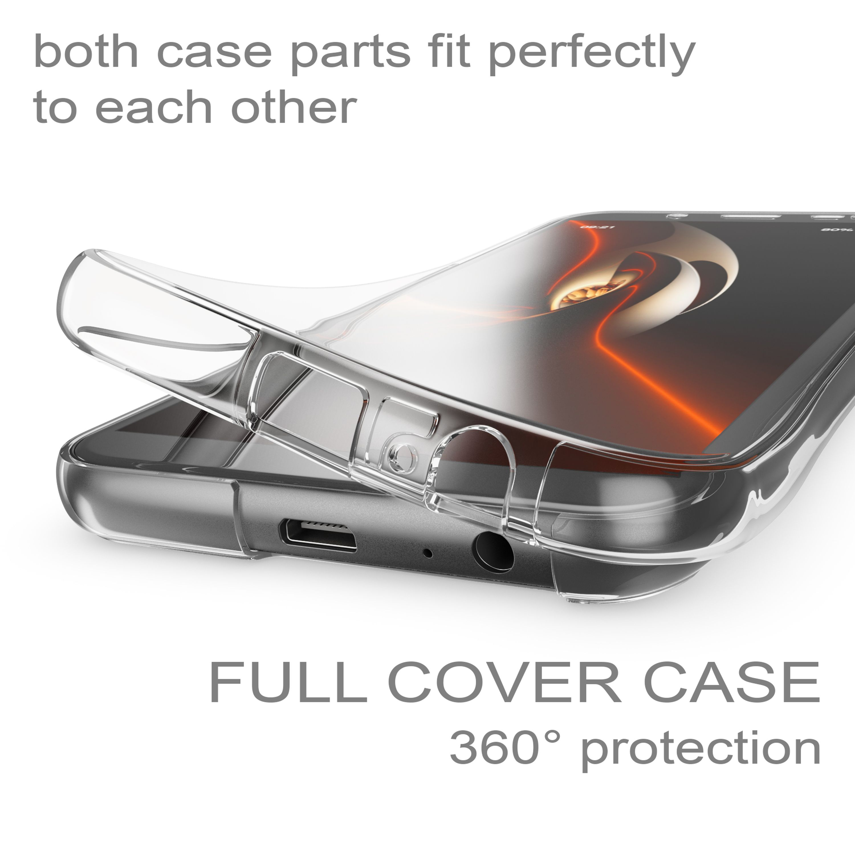 Transparente Handyhülle mit 360° Schutz, passt perfekt.