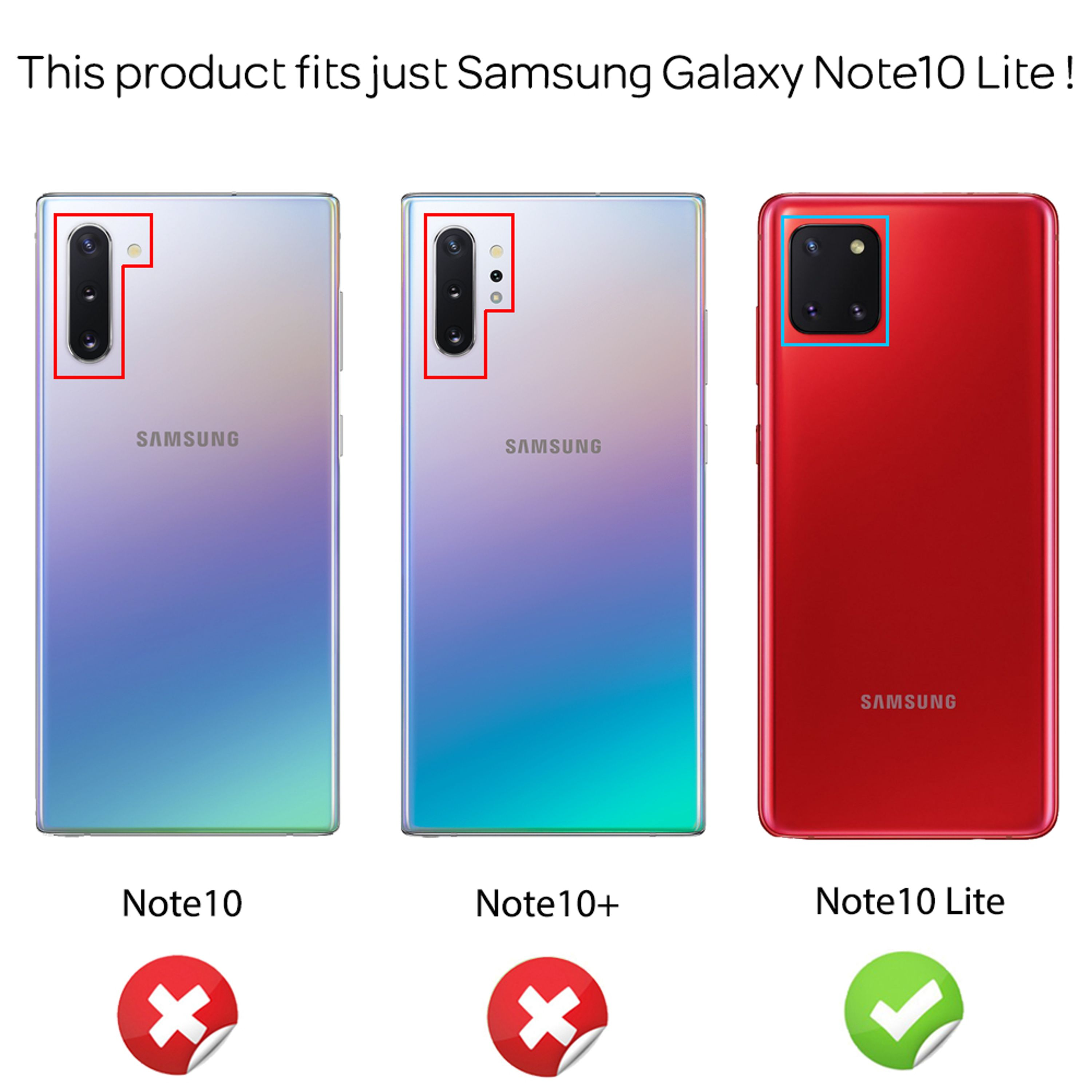 Drei Samsung Handys: Note10, Note10+, Note10 Lite. Nur Note10 Lite passt.