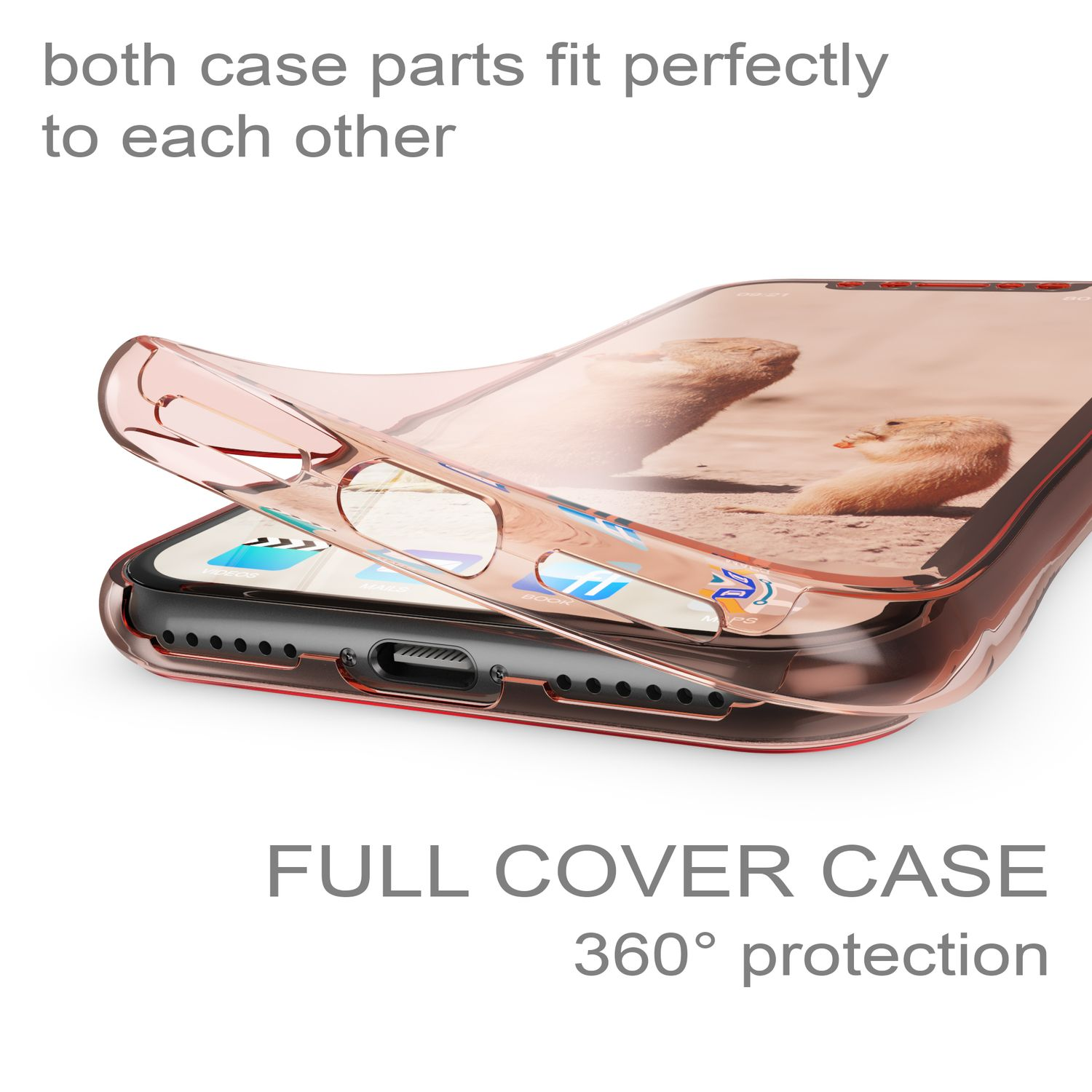 Ein transparenter Handyhülle mit rosafarbenem Rand auf einem Handy.