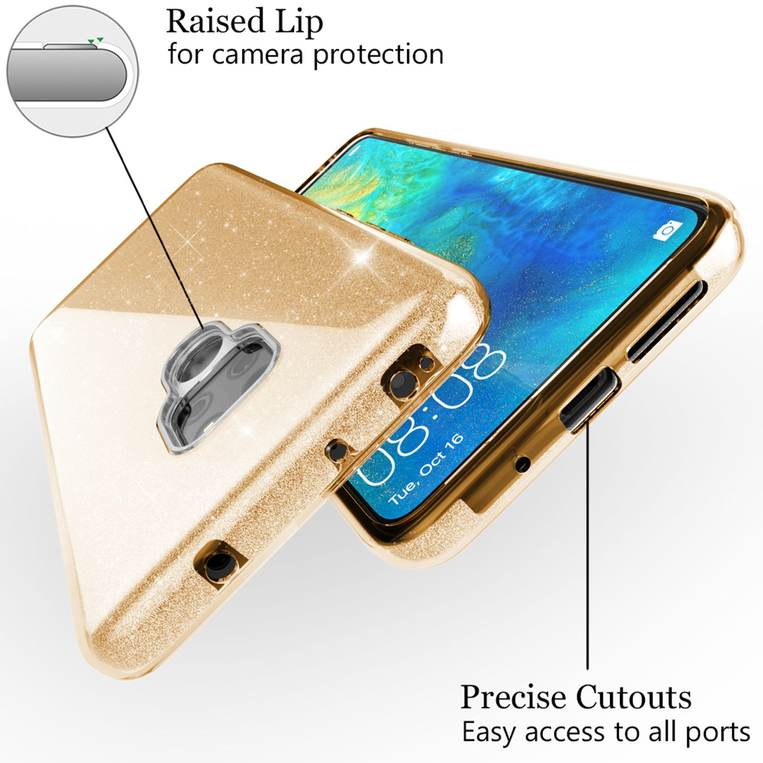 Goldener Handyhülle mit Glitzer, um ein Smartphone zu schützen.
