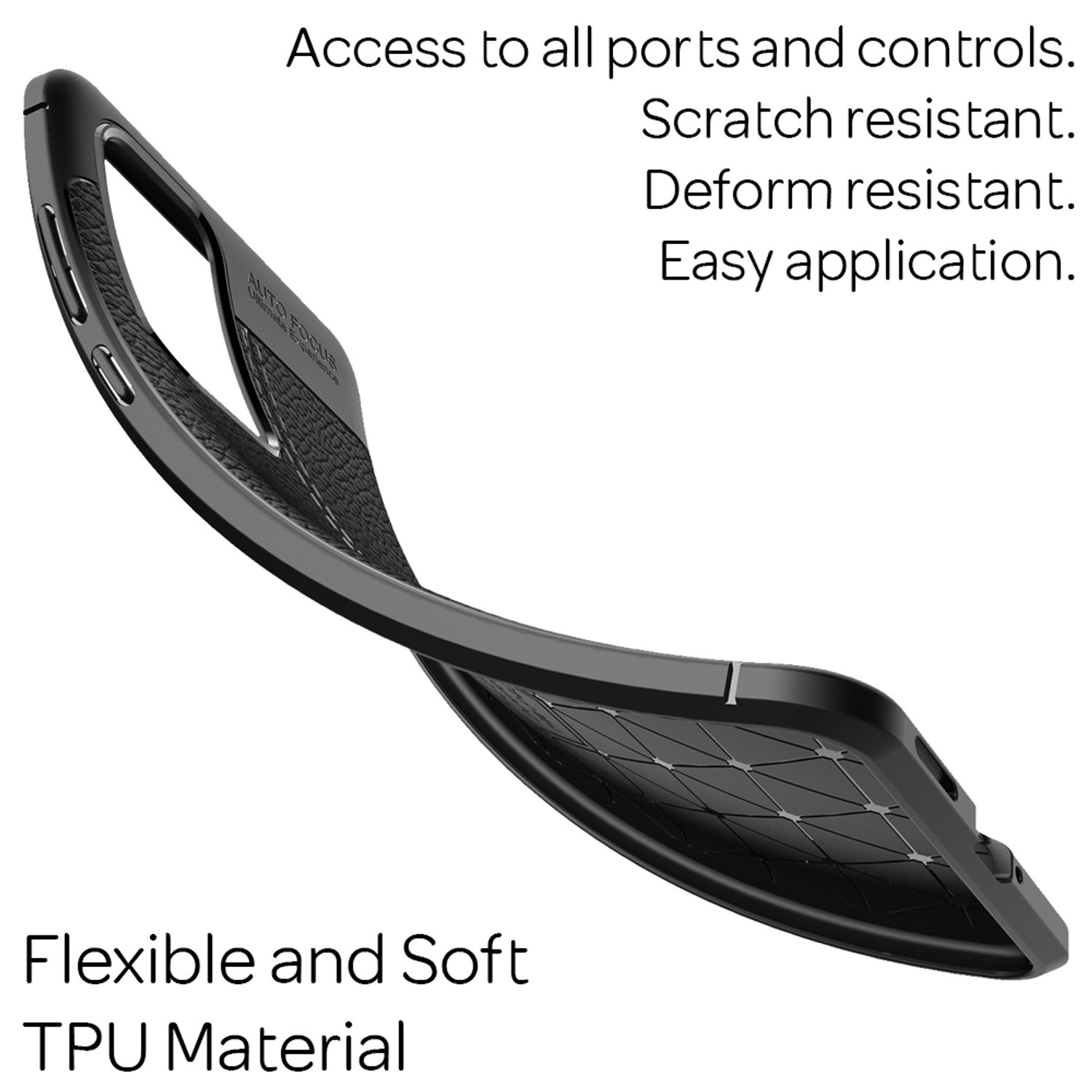 Eine flexible, schwarze TPU-Handyhülle mit Wabenmuster auf der Innenseite.