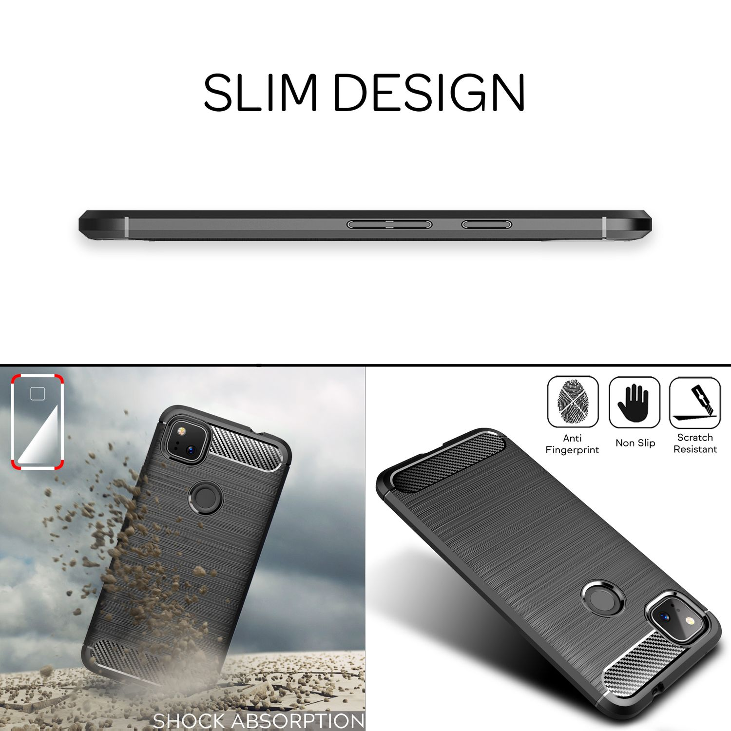 Cover nera sottile per telefono con texture a coste, antiurto e antigraffio.