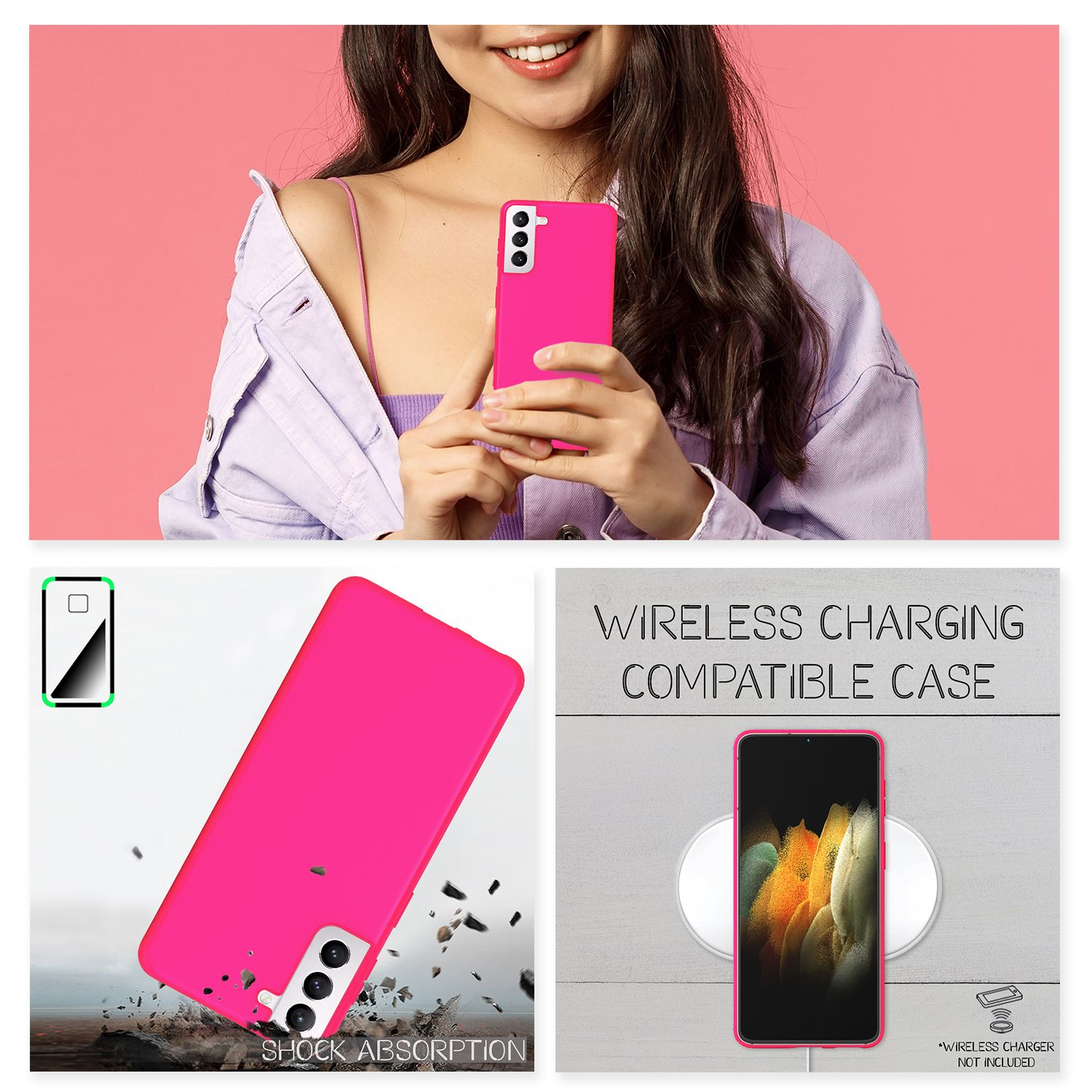 Una donna tiene una cover rosa. Sotto, viene mostrata una cover rosa.