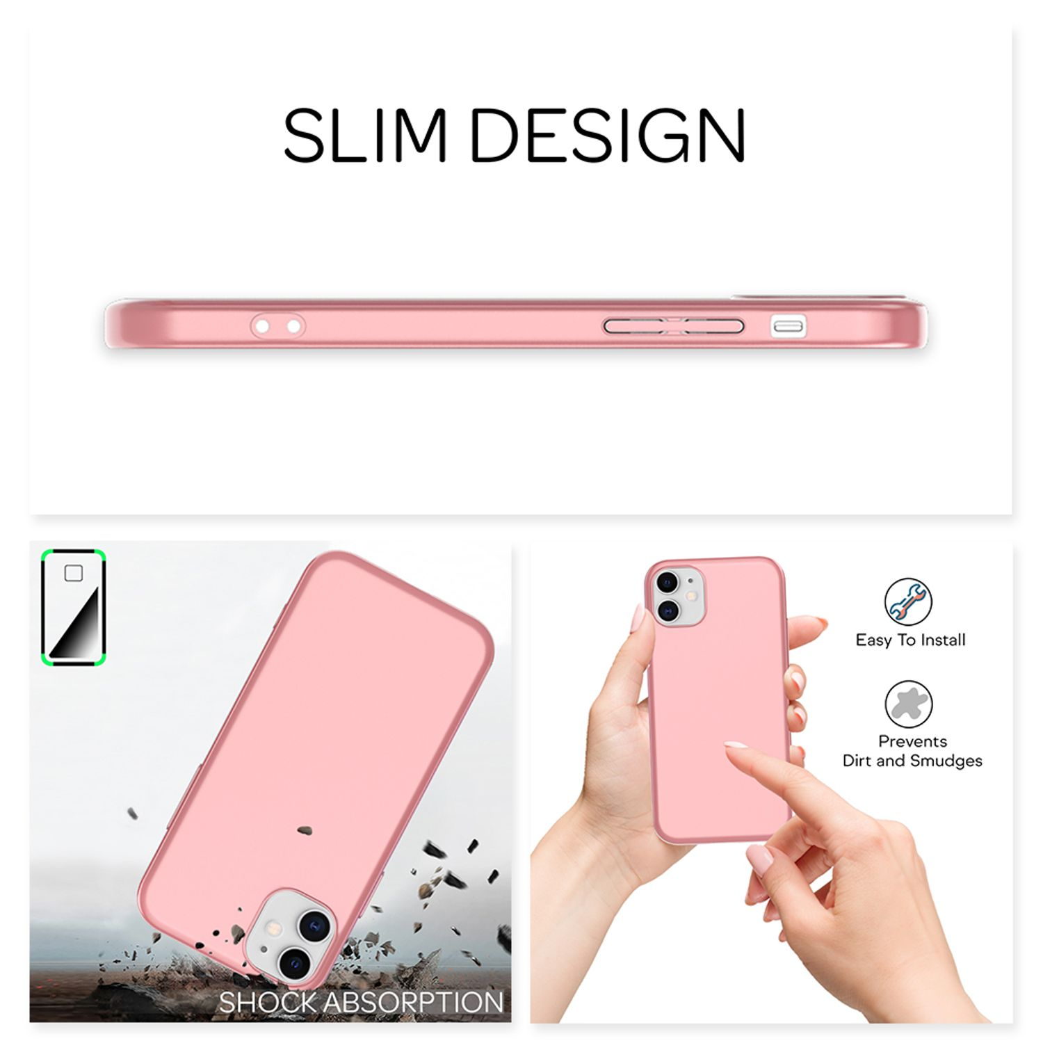 Custodia sottile rosa per telefono con assorbimento degli urti e facile installazione.