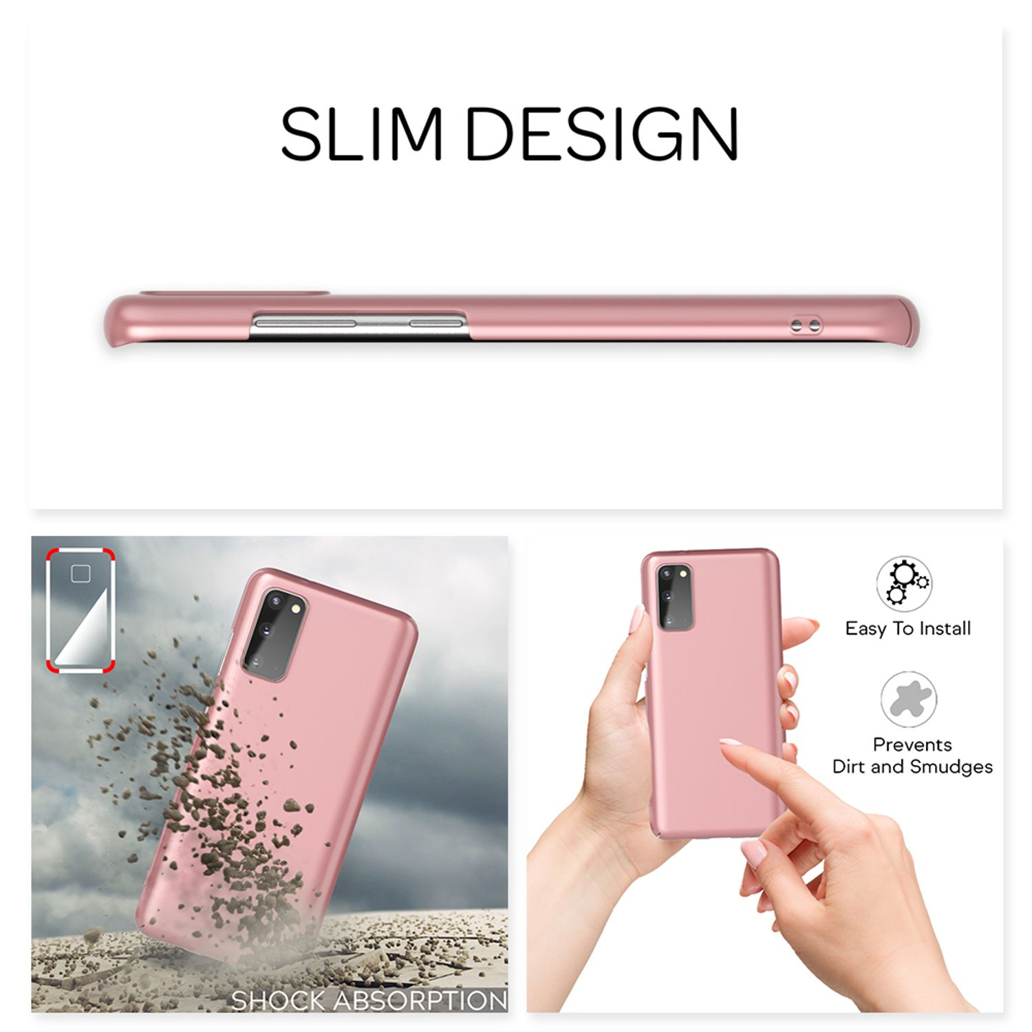 Ein roségoldenes Handy mit einer Hülle fällt, um die Stoßabsorption zu zeigen.